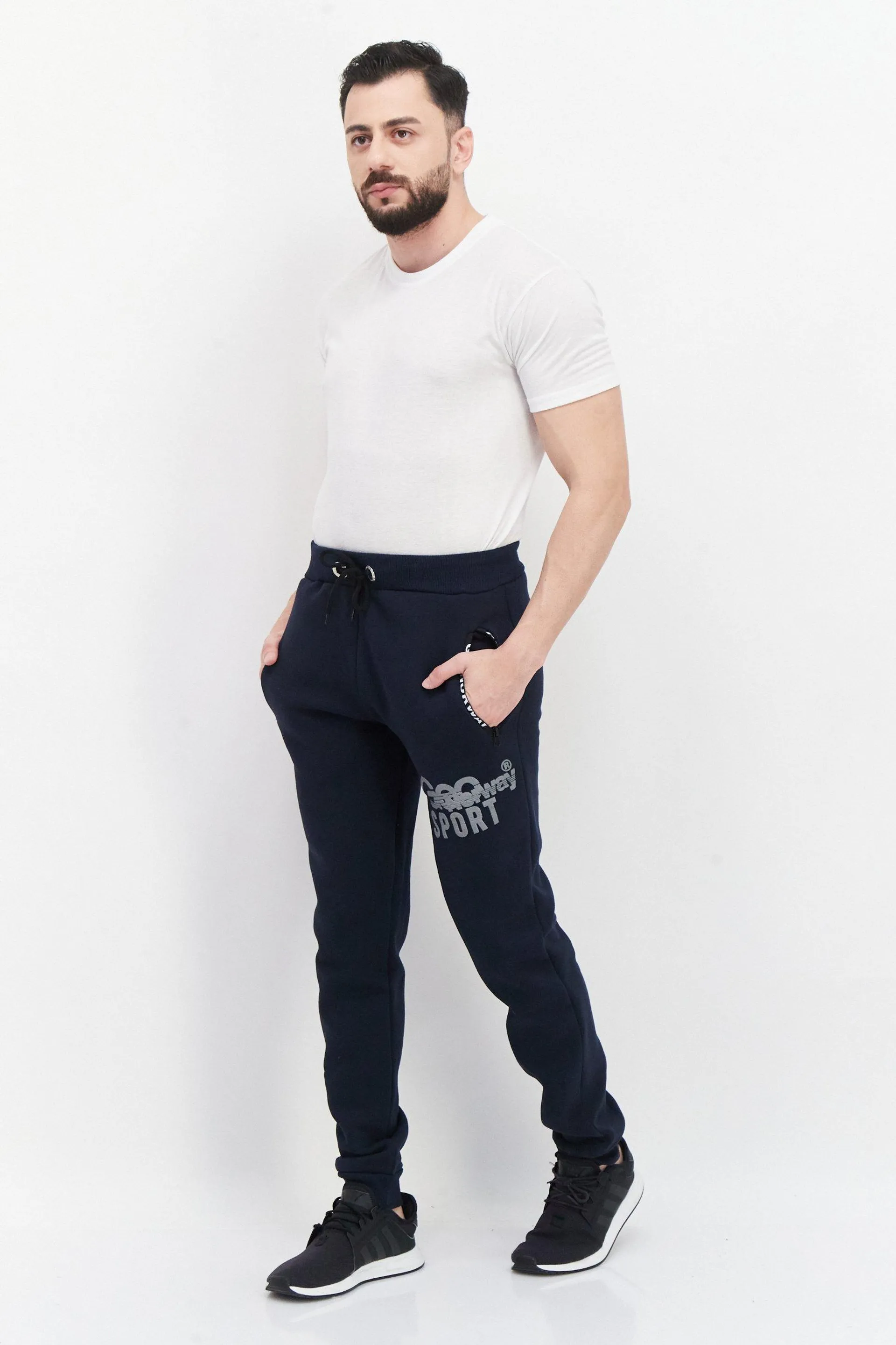 Men Sportswear Fit Outdoor Sweatpants, Navy Blue