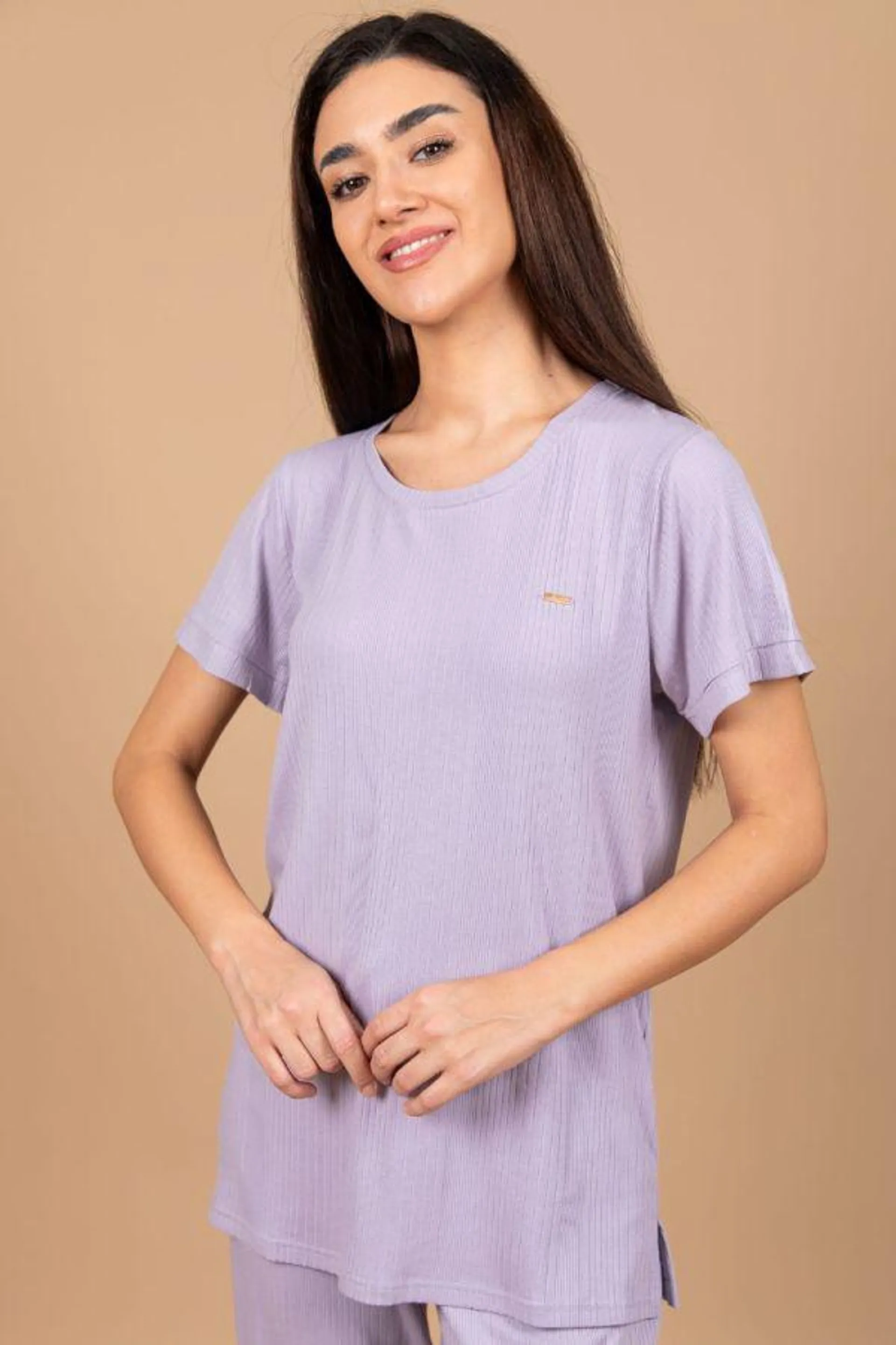 Ladies Lilac Variegated Rib Lounge Top