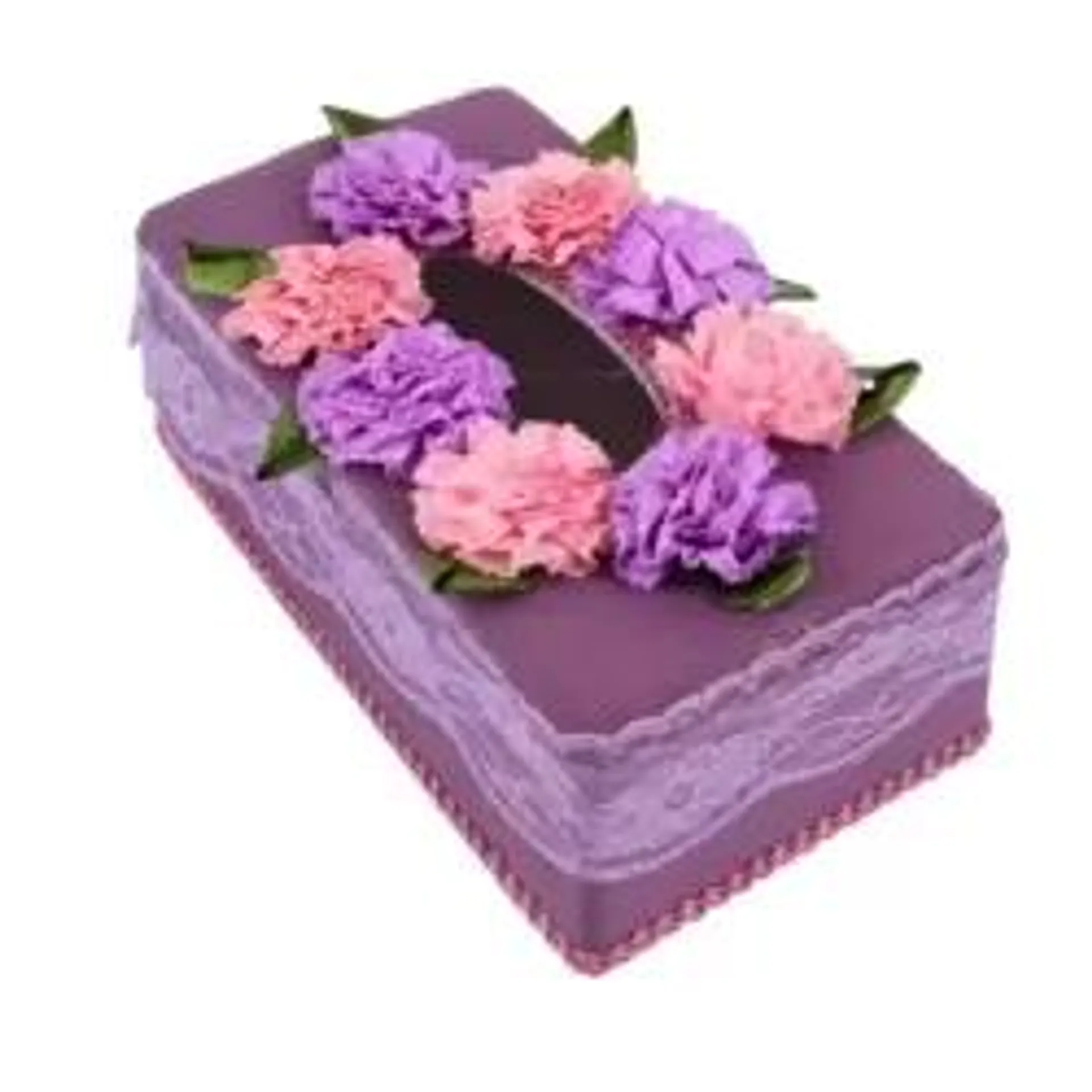 Table Decoration Rectangular Floral Lace Decorated Tissue Storage Box Case- Purple And White