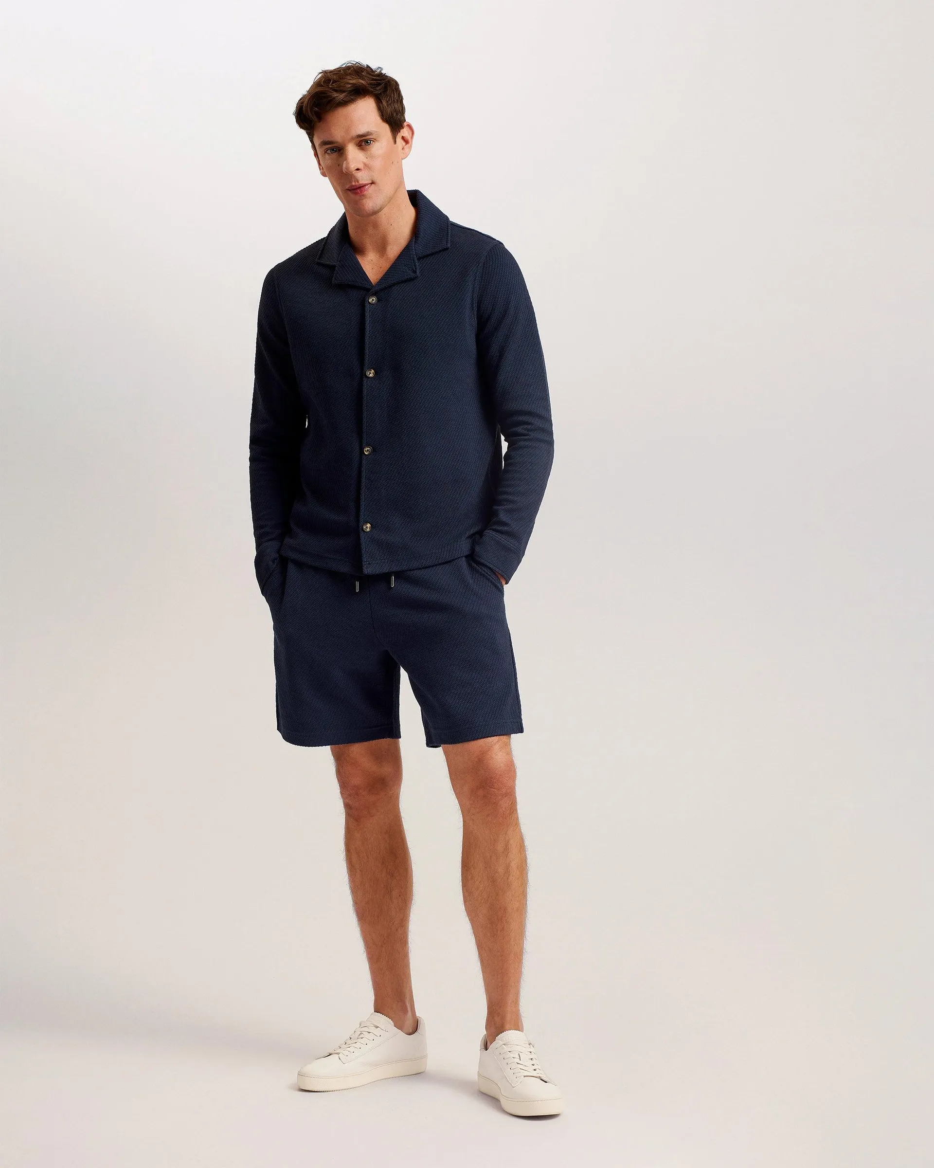 Pendul Long Sleeve Textured Jersey Shirt Navy