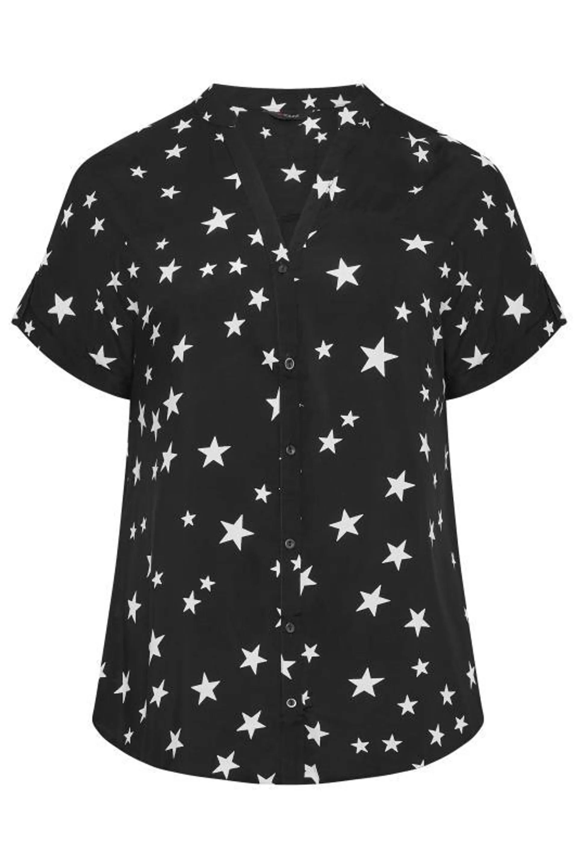 YOURS Curve Black Star Print Button Through Shirt