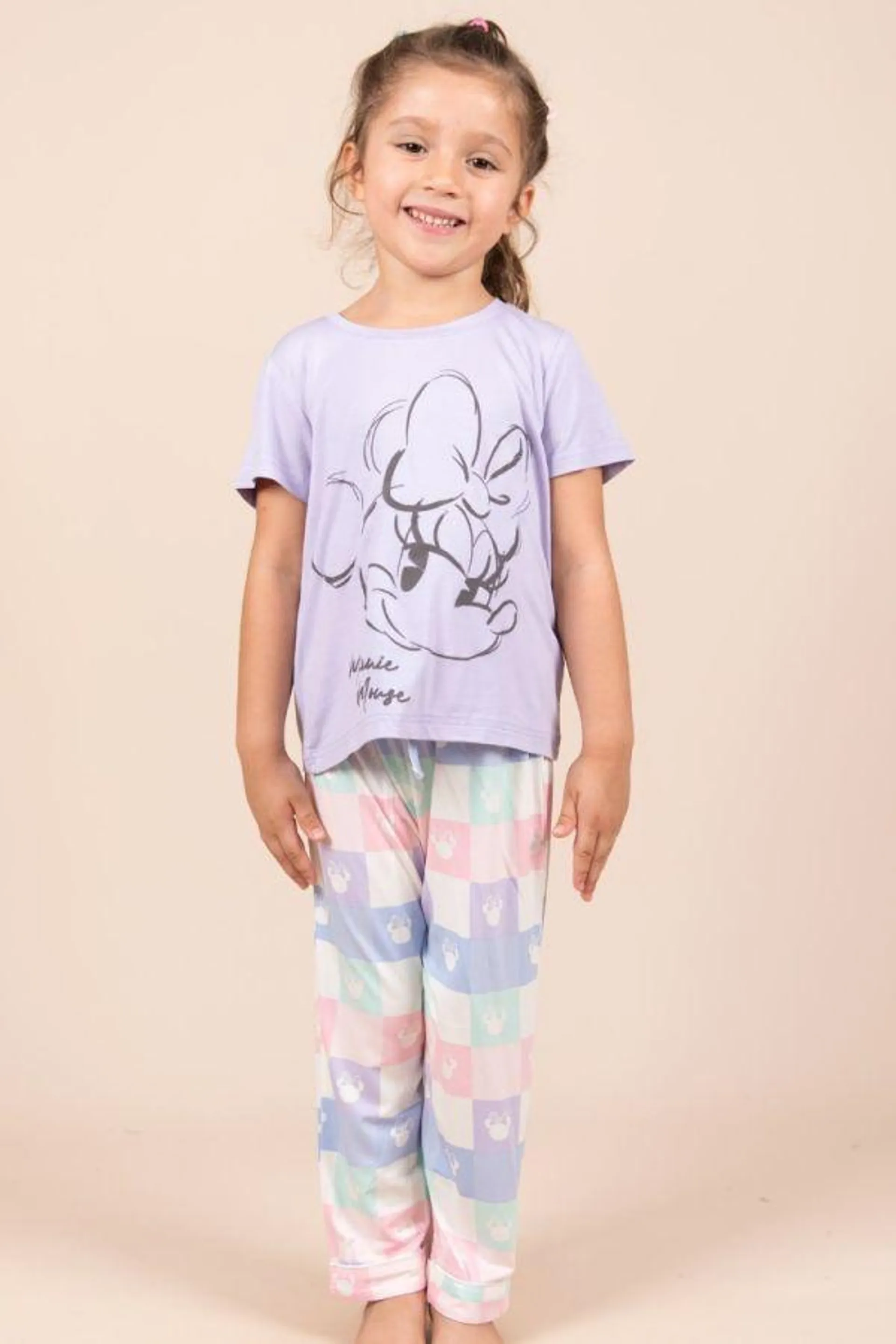 Girls Lilac Minnie Check PJ