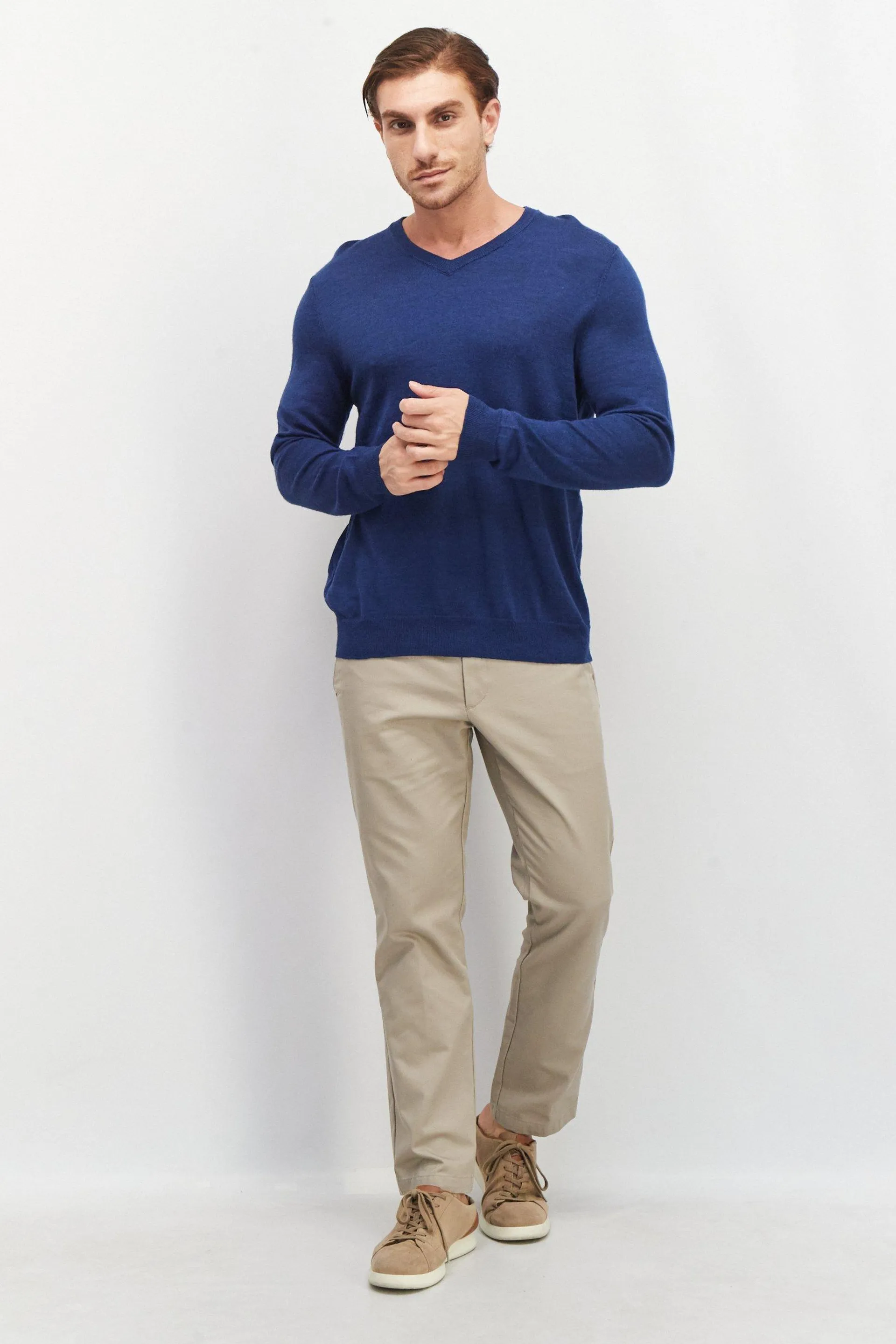 Men V-Neck Long Sleeve Plain Sweatshirt, Navy