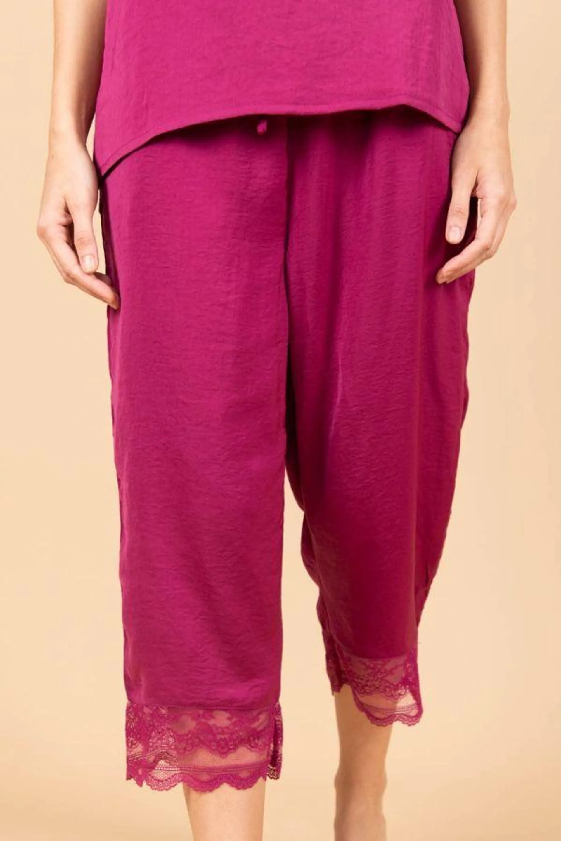 Ladies Berry Satin Lace Crop Pant