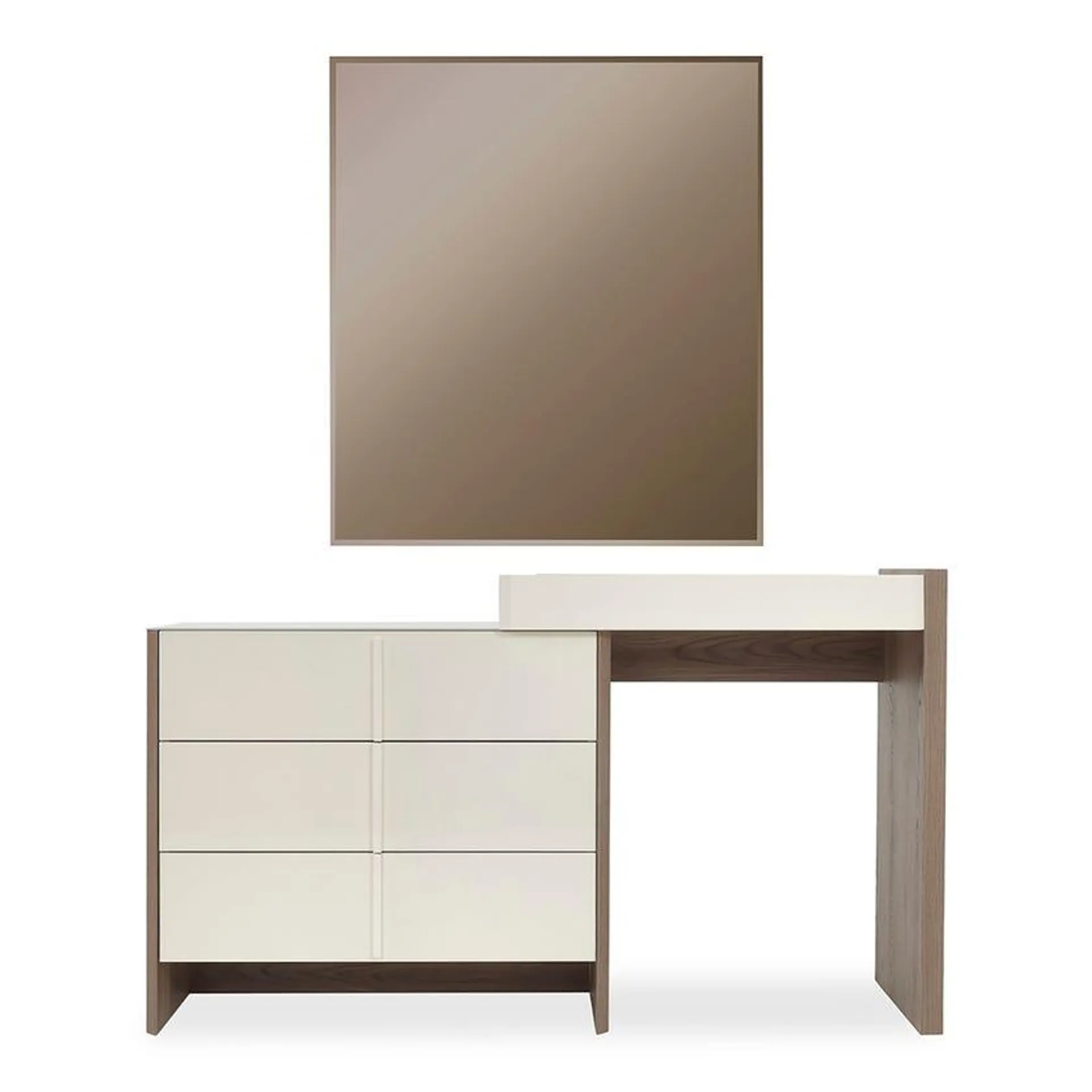 Myra Dresser with Mirror, Walnut & White