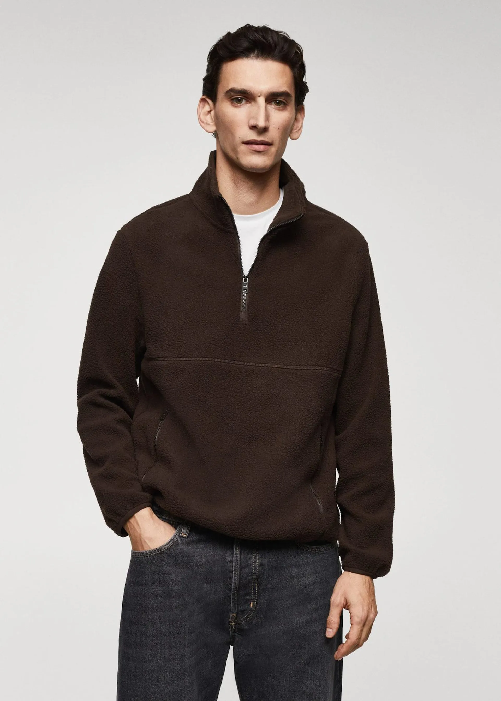 Zip-neck fleece sweatshirt