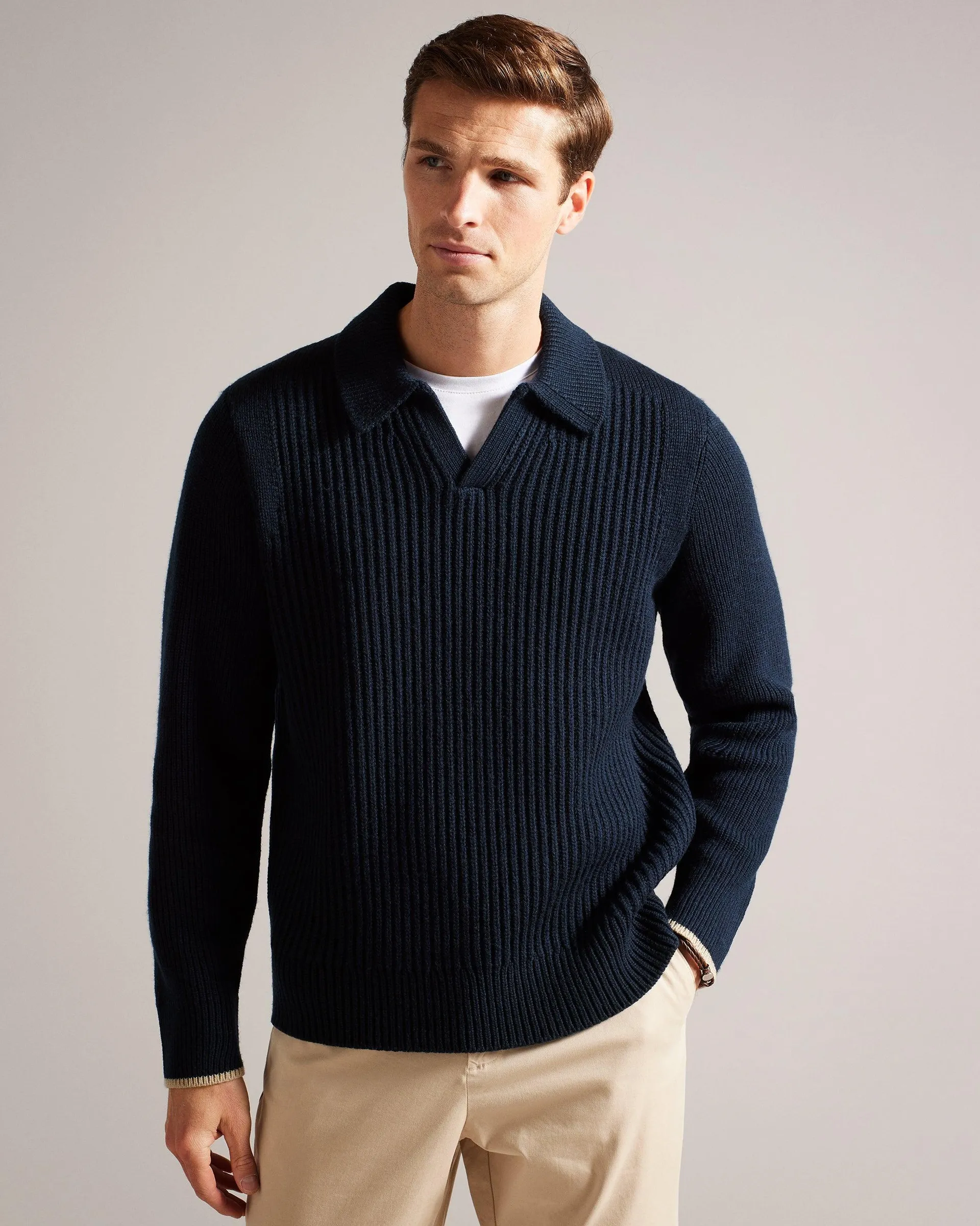 Ademy Ribbed Knit Polo Neck Jumper Navy