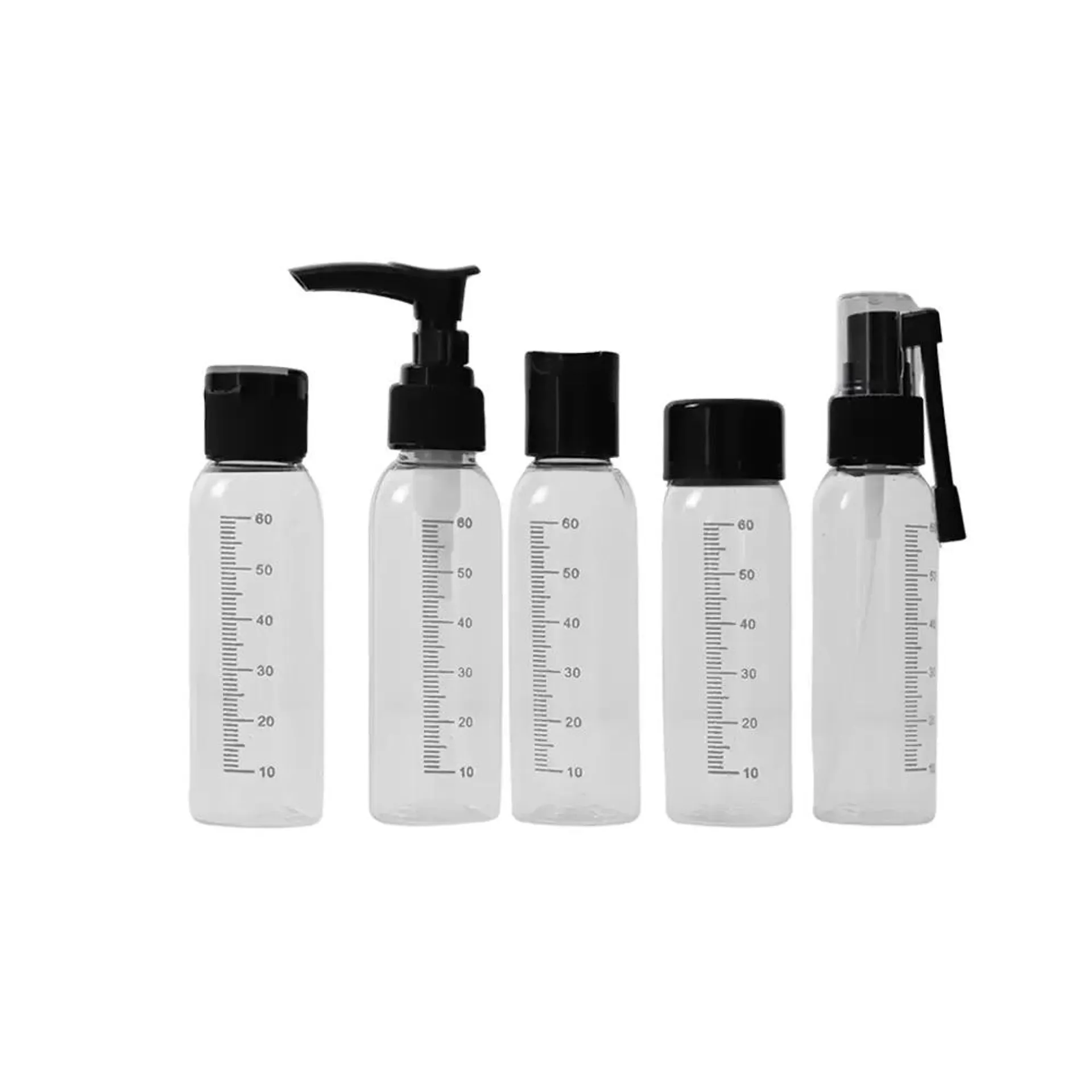 Refillable Travel Plastic Empty Spray Bottles, 5pcs Toiletry Cosmetic Container- Black