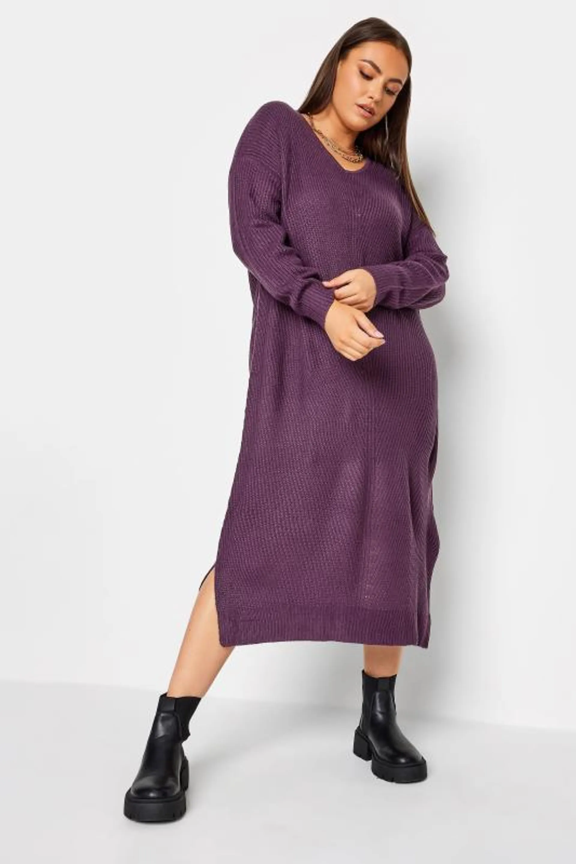 YOURS Curve Berry Red Midaxi Knitted Jumper Dress