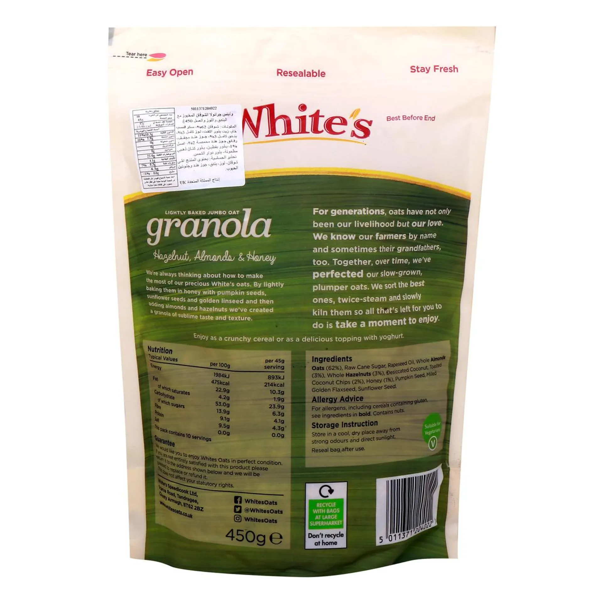 White's Granola Hazelnut Almonds and Honey 450 g