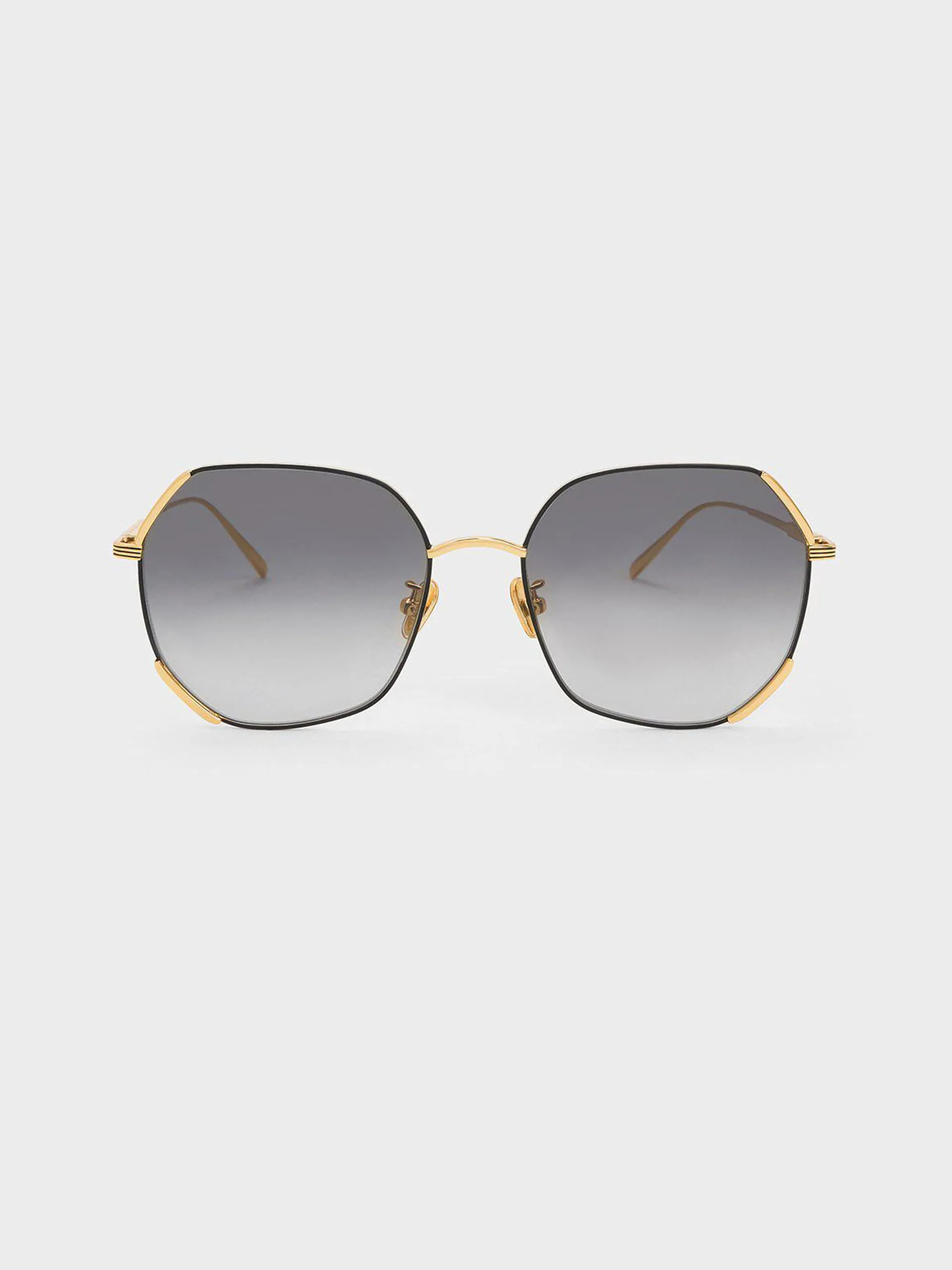 Geometric Wire-Frame Butterfly Sunglasses - Black