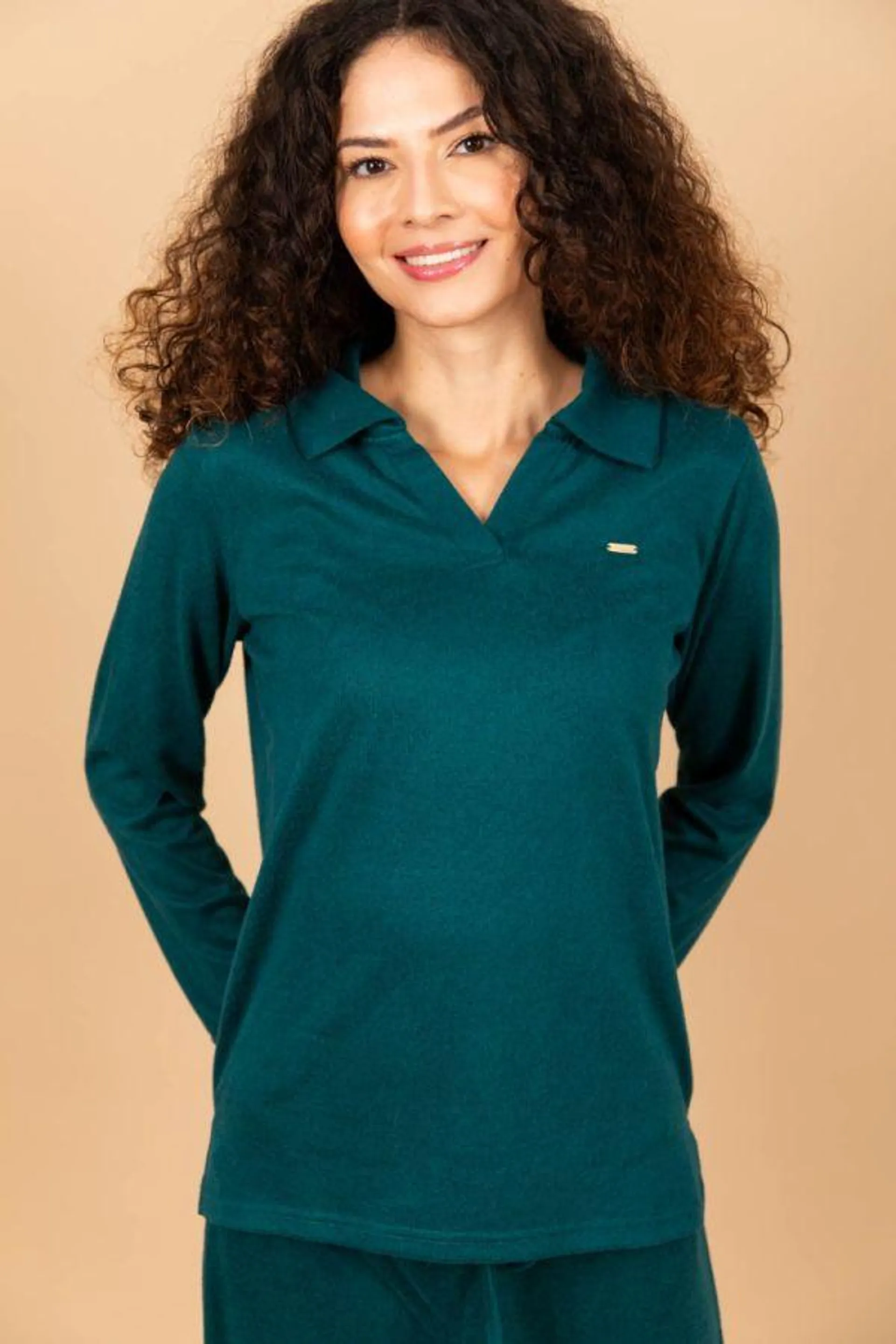 Ladies Dark Green Polo Lounge Top