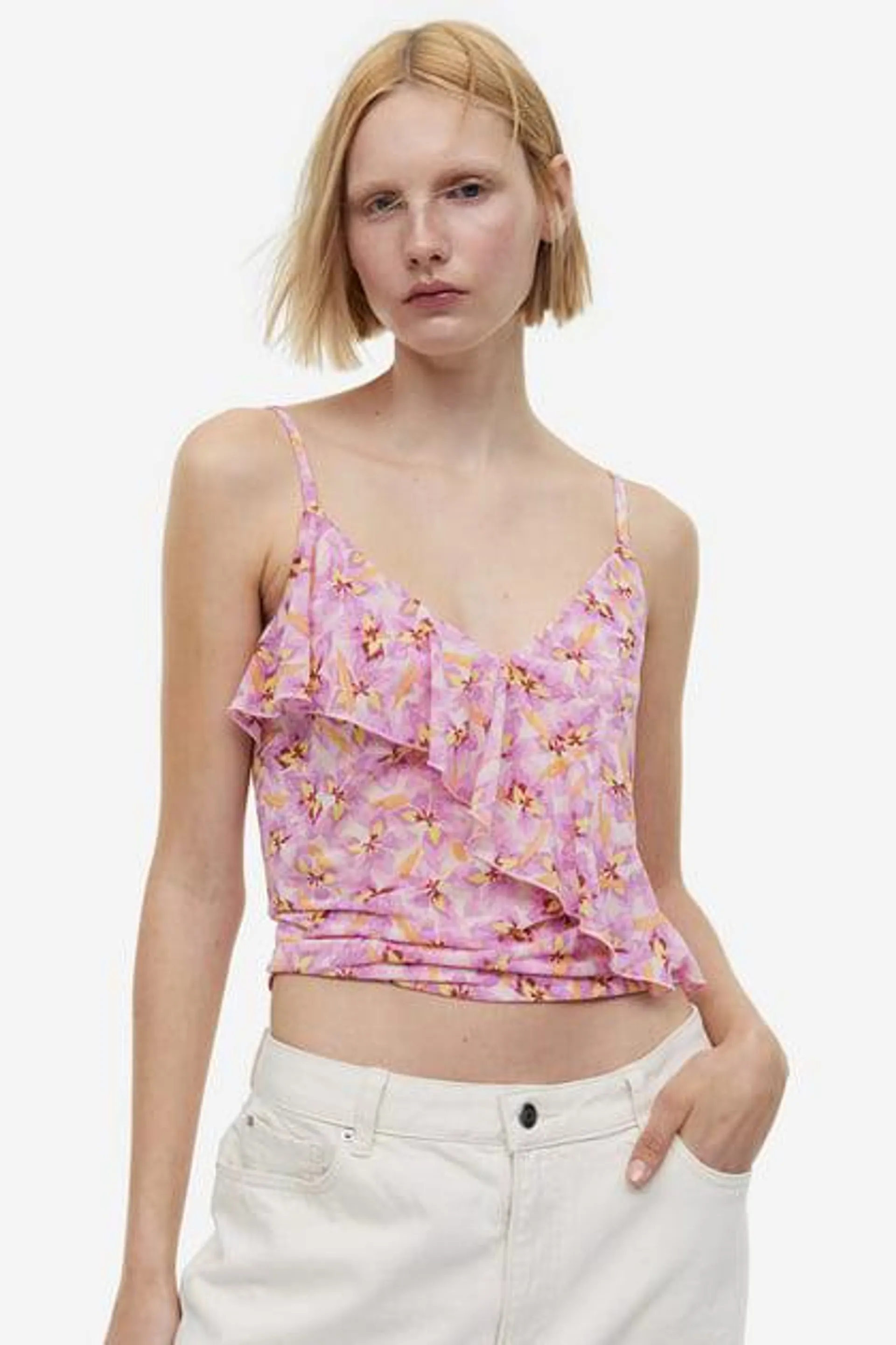 Flounce-detail strappy top