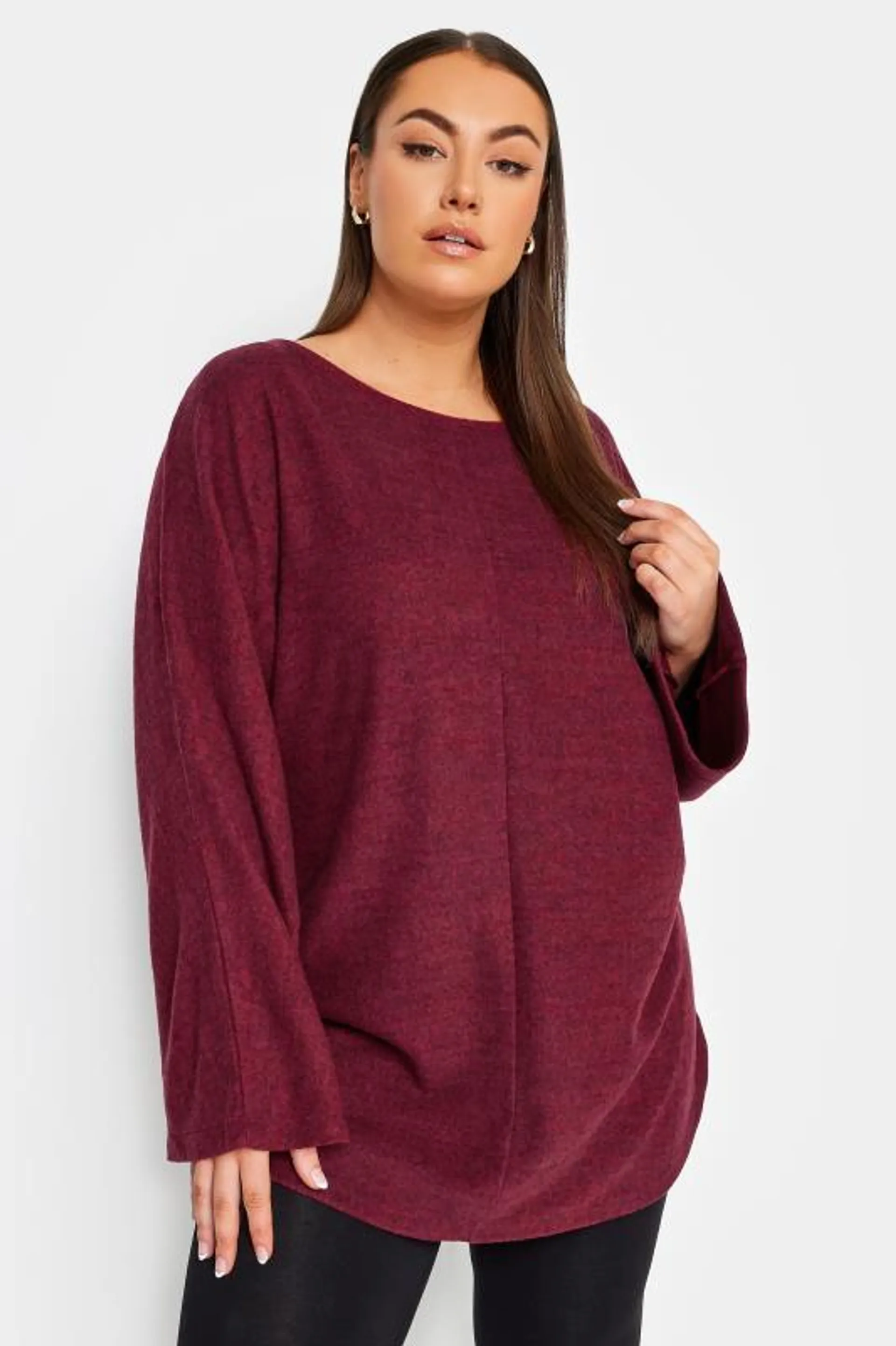 YOURS Curve Deep Red Front Seam Soft Touch Jumper