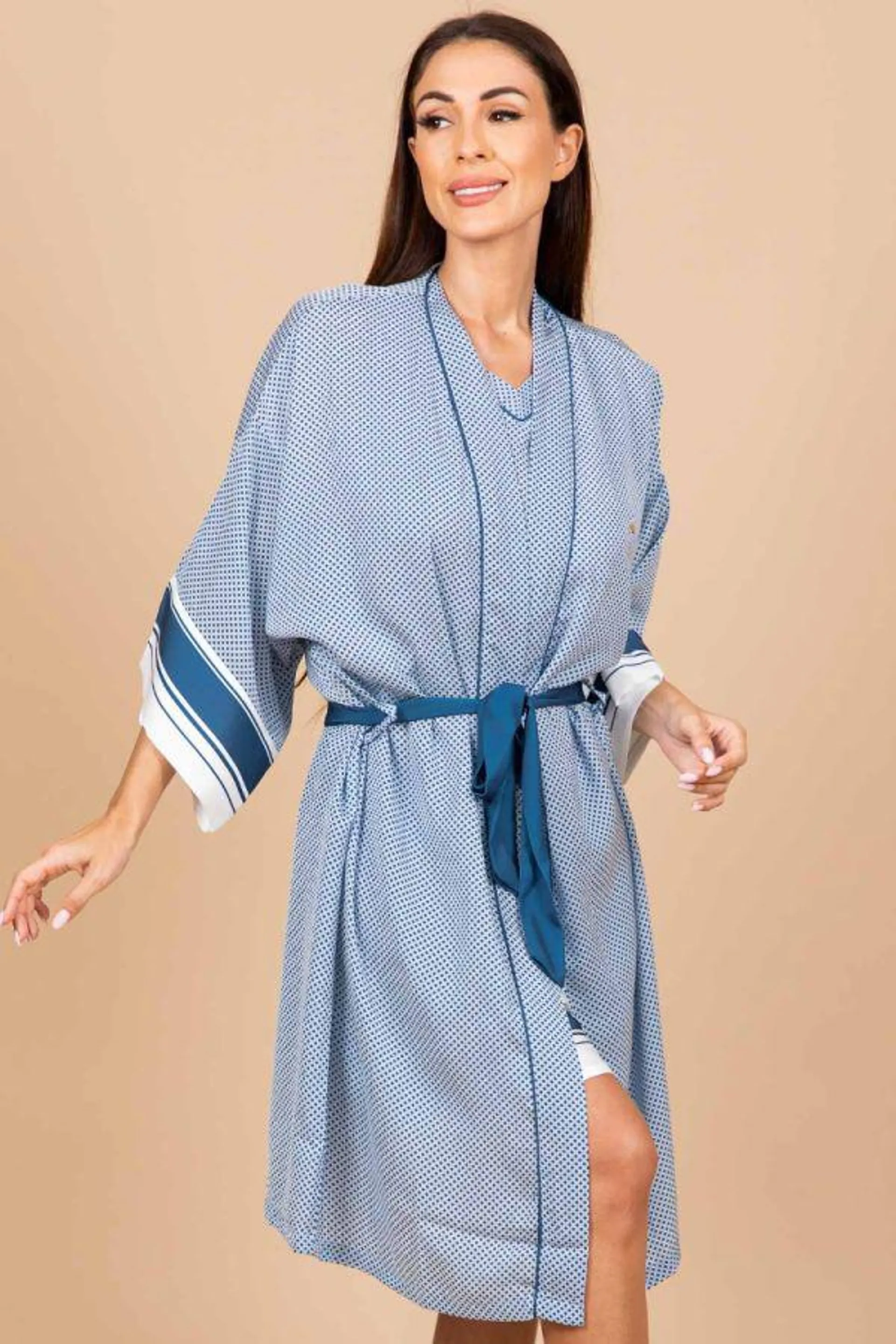 Ladies Navy White Tile Robe