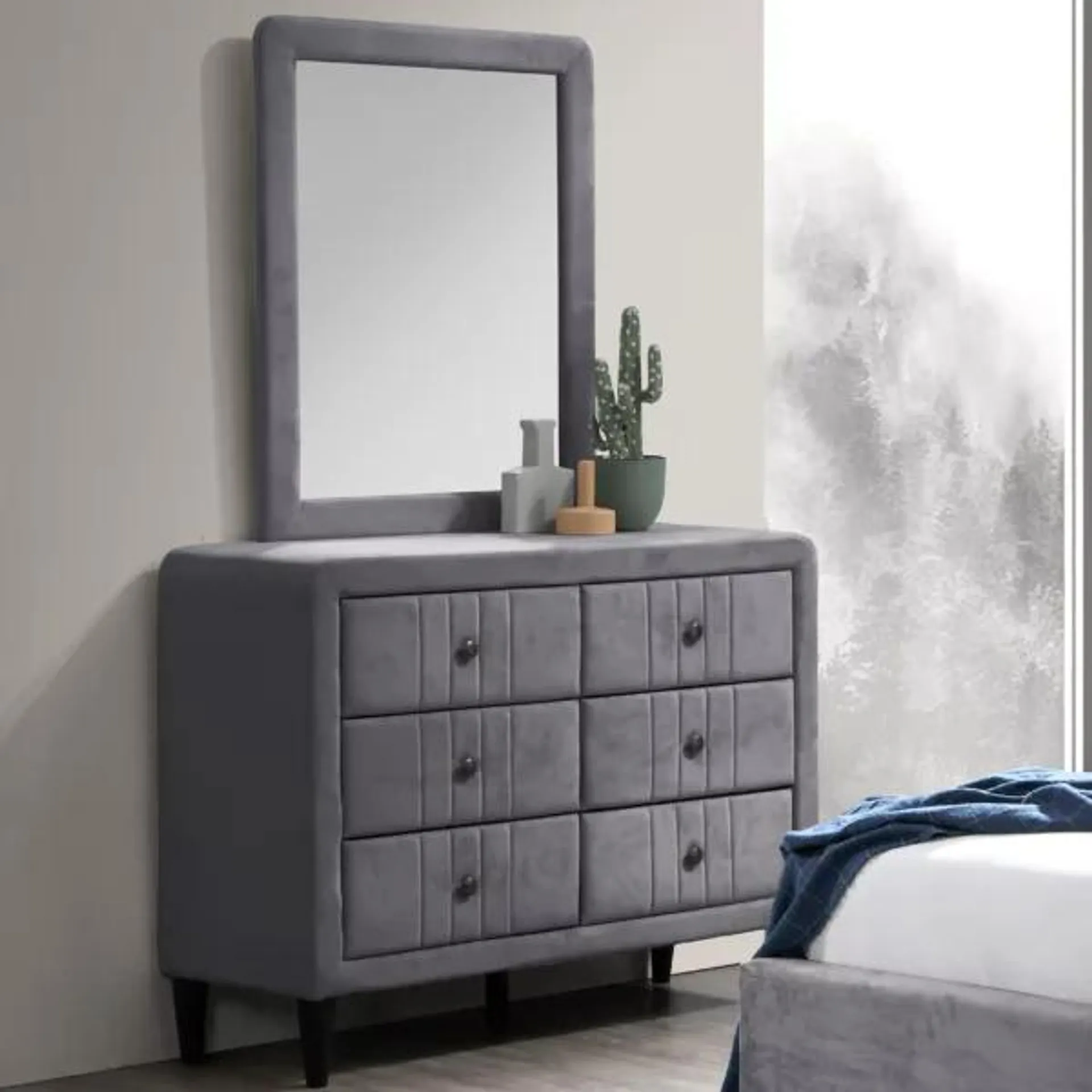 Swan Dresser with Mirror – Charcoal