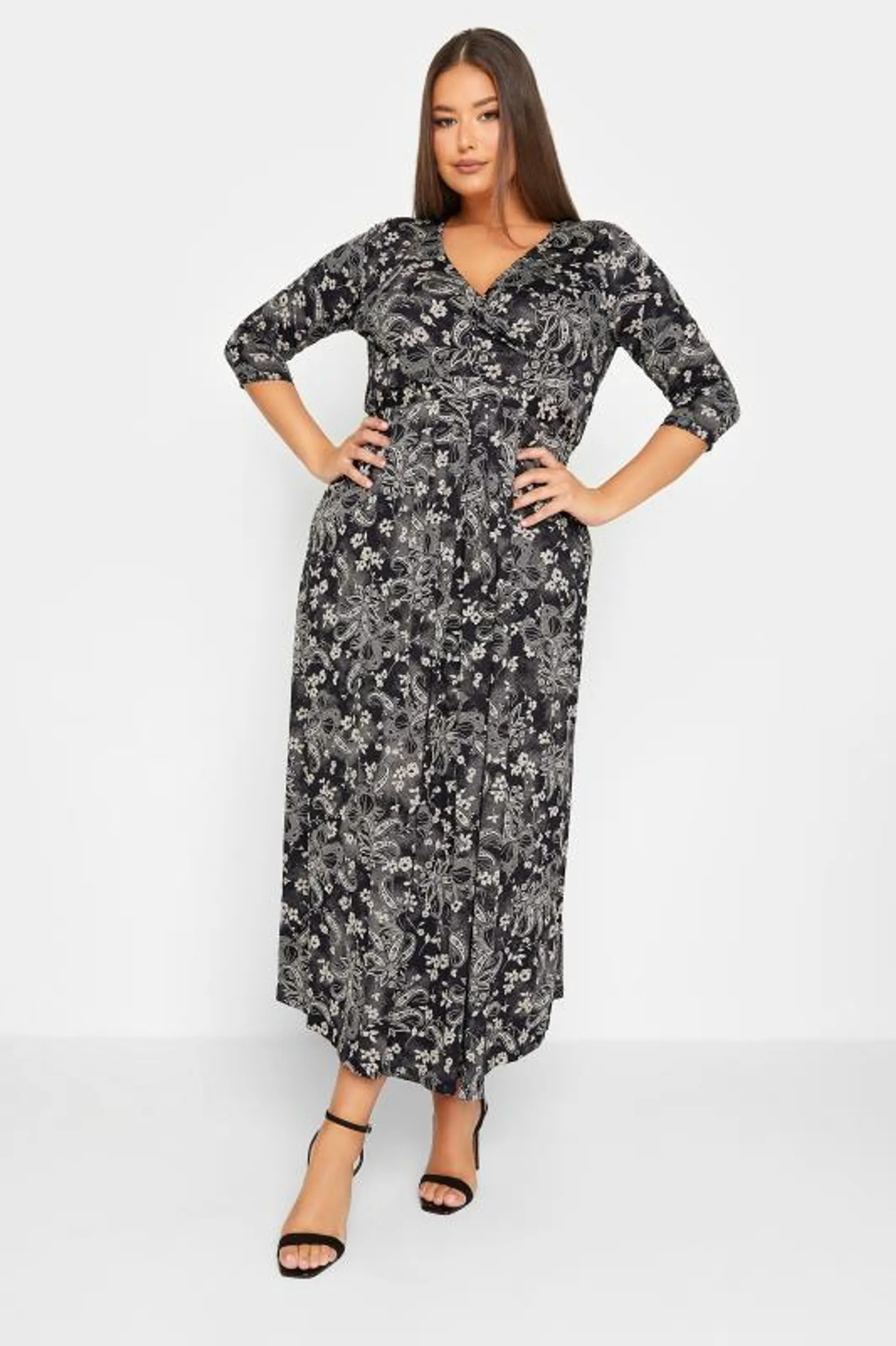 YOURS Curve Black Paisley Print Wrap Dress