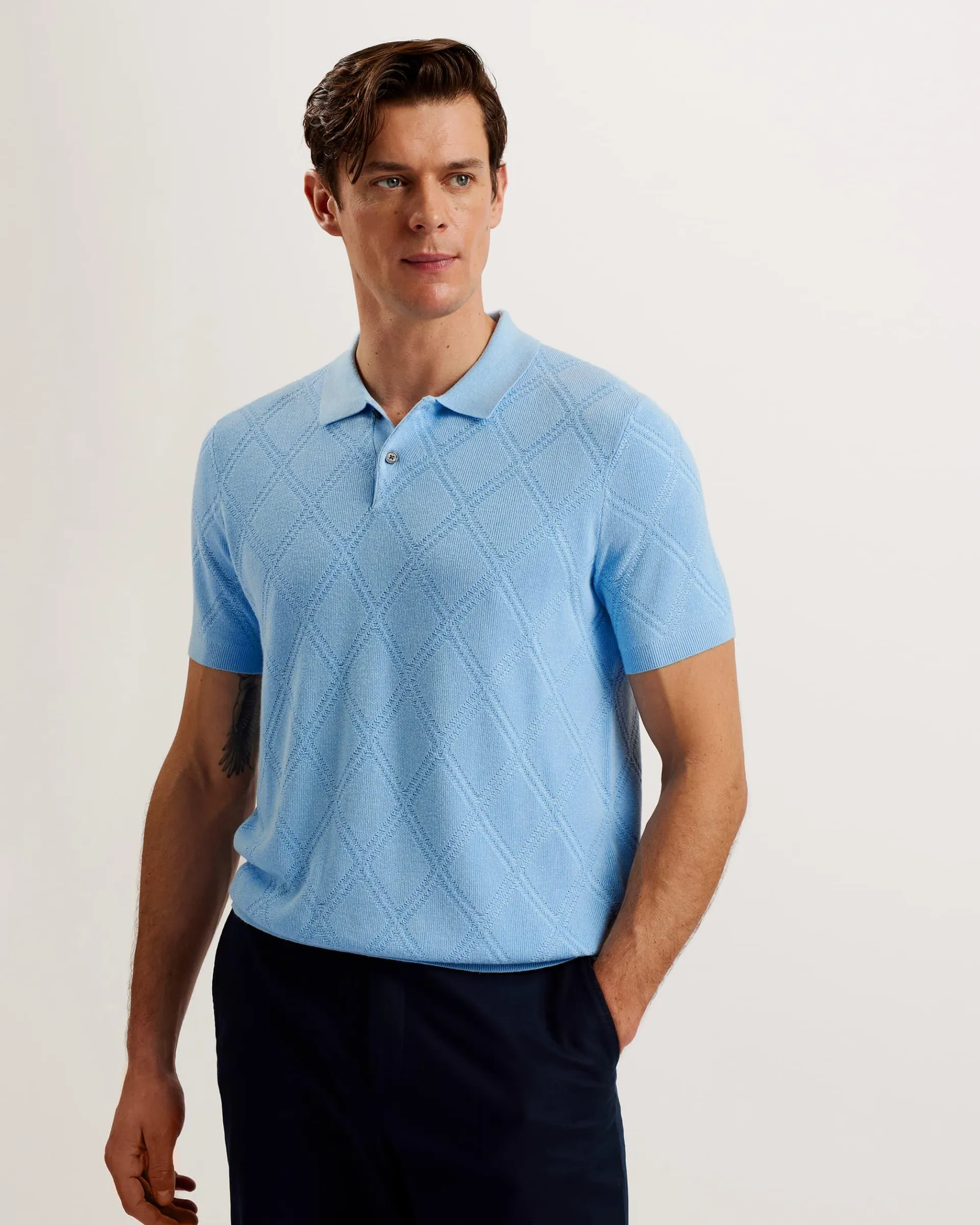 Ventar Diamond Knit Polo Shirt Pl-Blue