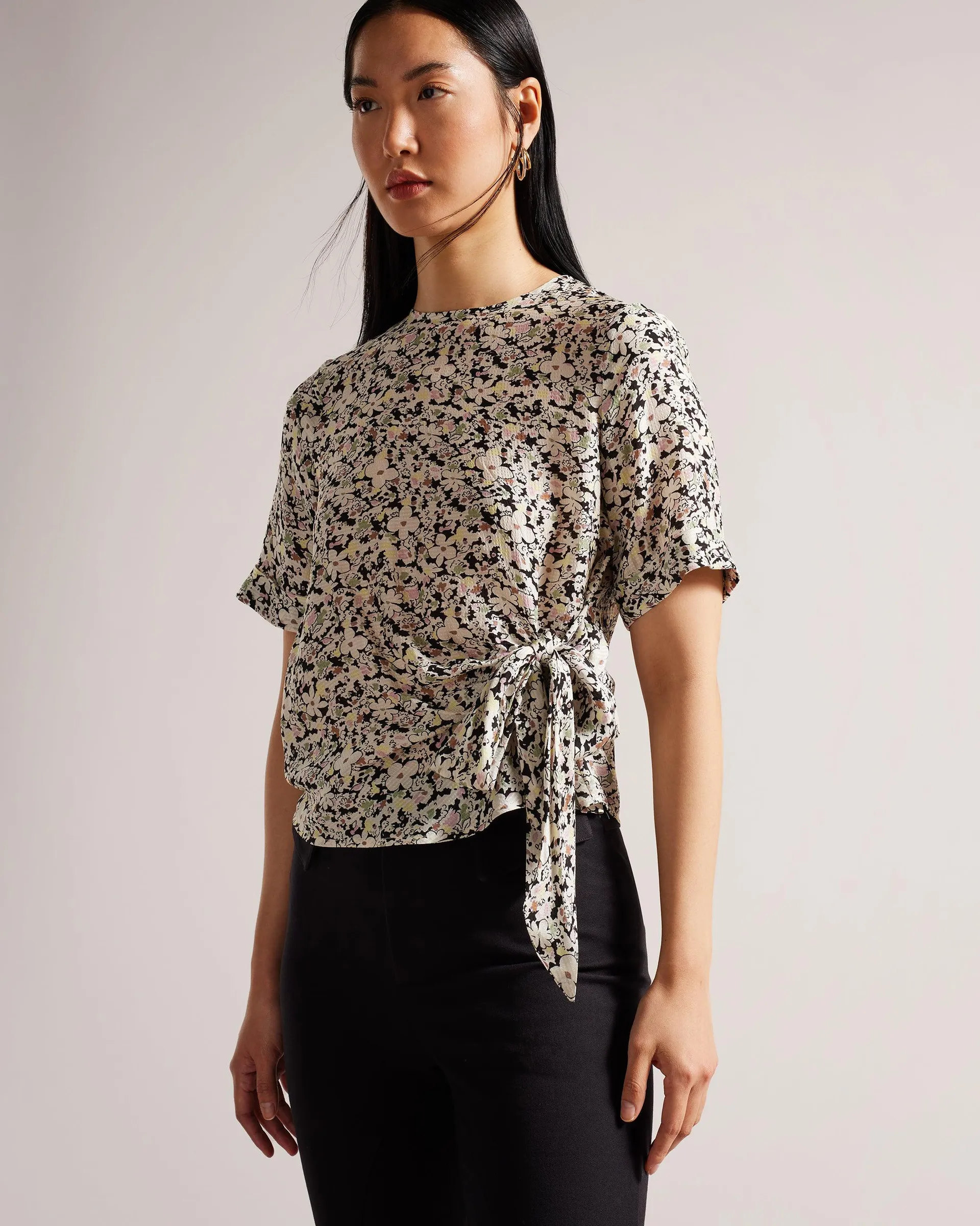 Floral Print Integral Tie T-Shirt