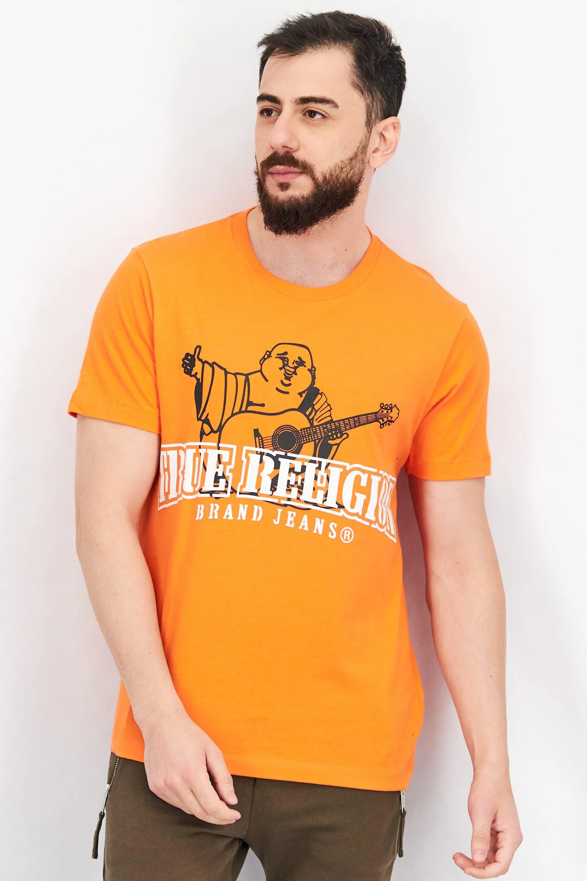 Men Crew Neck Short Sleeve Graphic Print T-Shirt, Orange