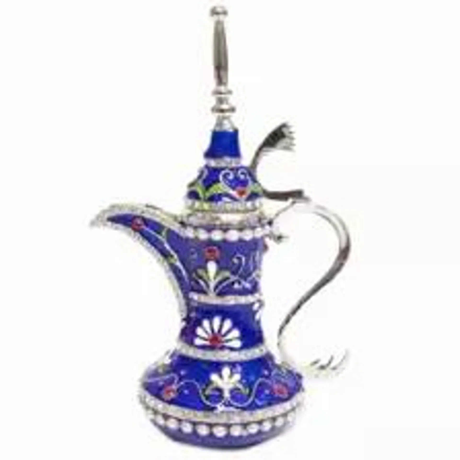 Argento Dubai Souvenir Dallah Pot with Crystals, Blue Enamel, Arabian Traditional Design.