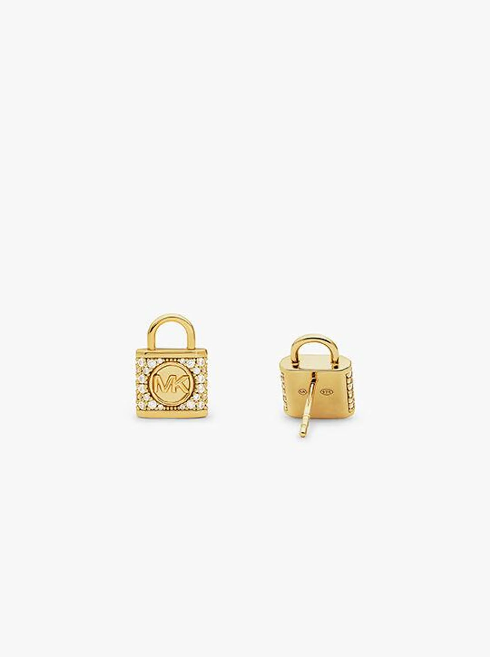 Precious Metal-Plated Sterling Silver Lock Pavé Stud Earrings