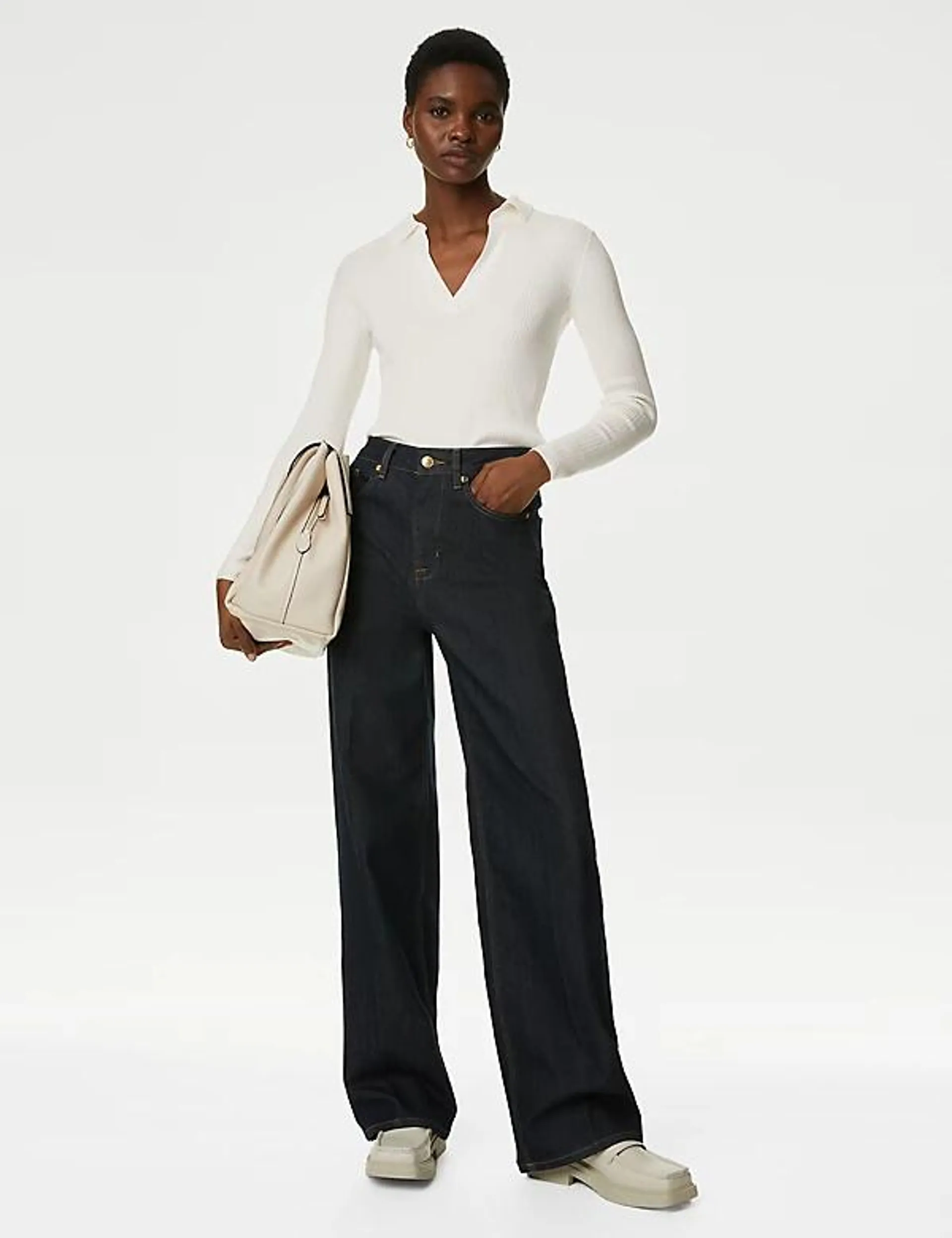 Ribbed Collared Fitted Knitted Top