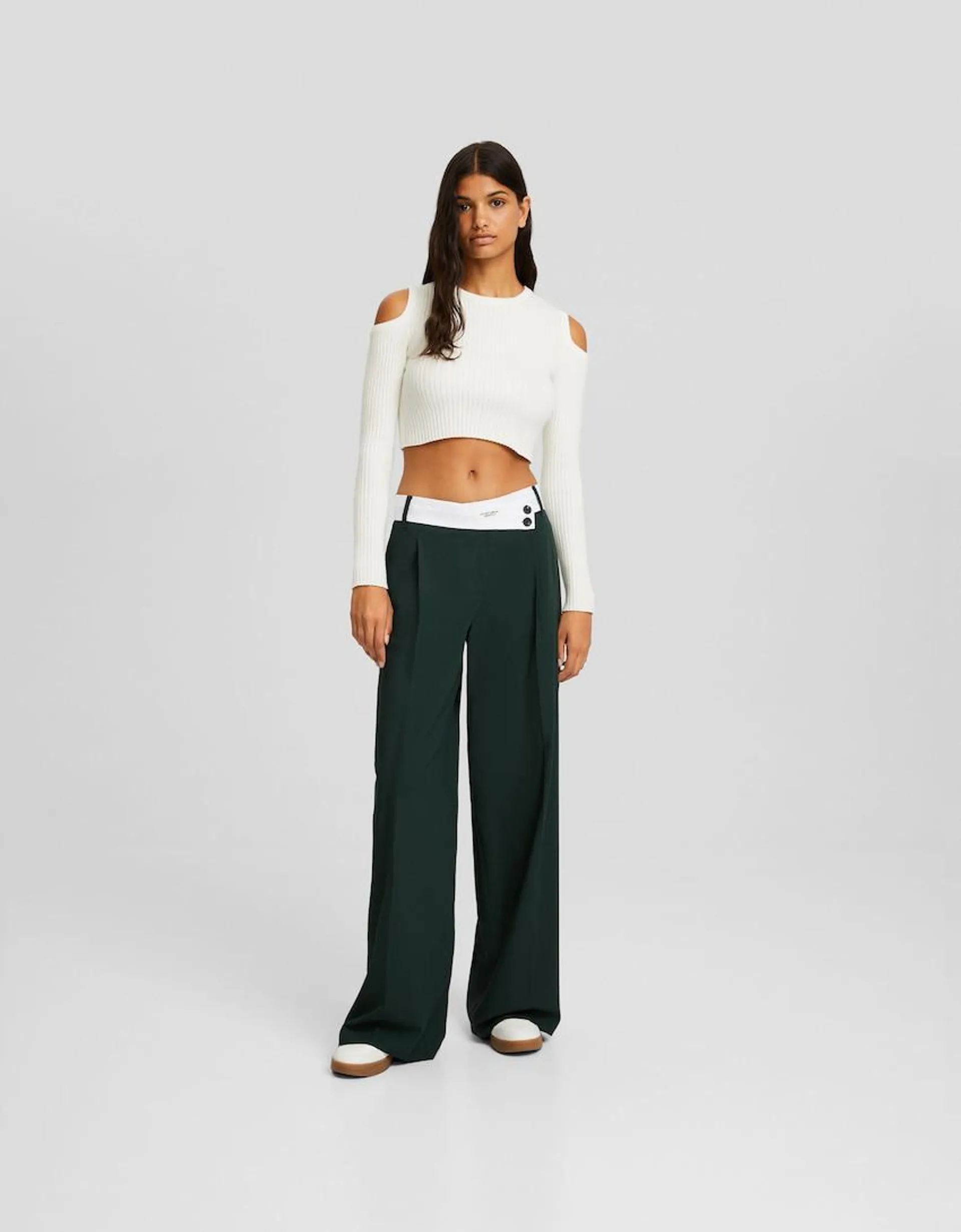 Tailored dad fit trousers with contrast waist