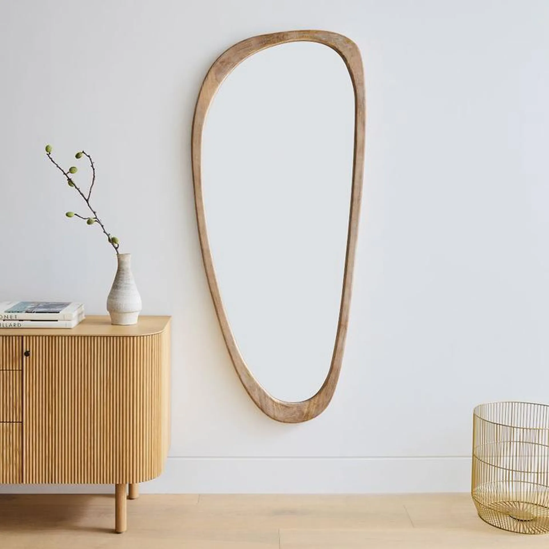 Mid-Century Asymmetrical Wood Floor Mirror - 72cm W x 168cm H