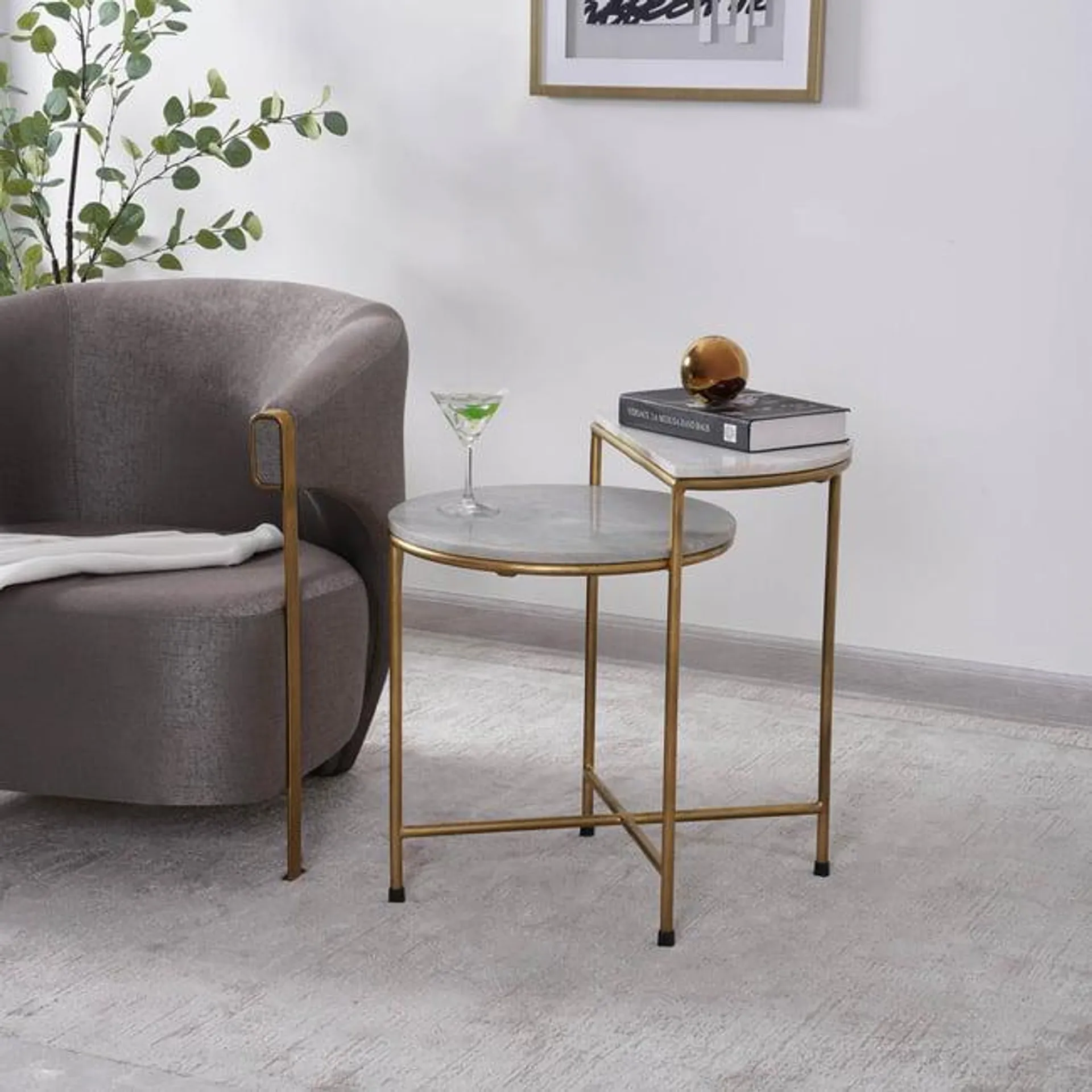 agonir accent table marble - white & gold