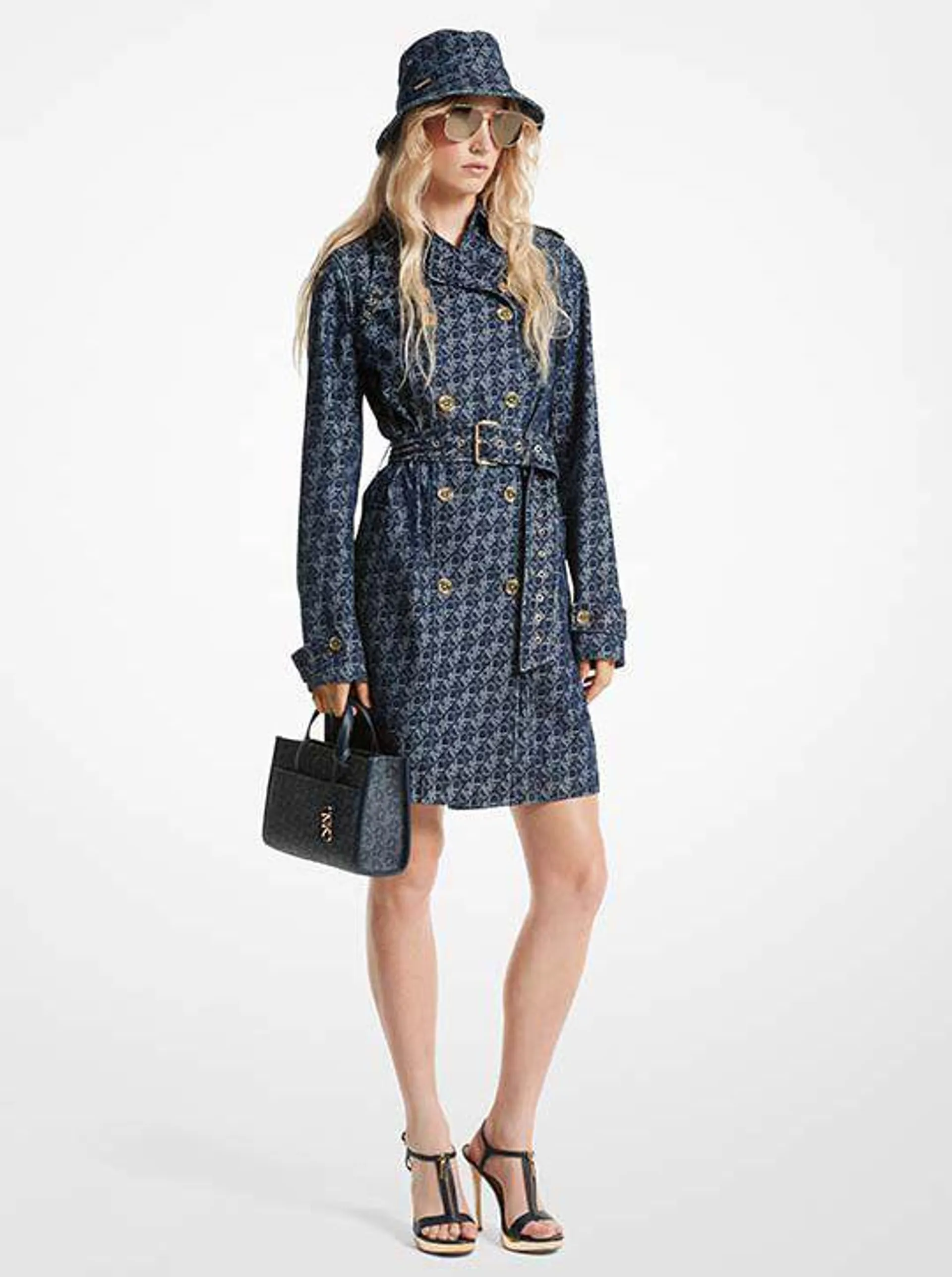 Empire Signature Logo Jacquard Denim Trench Coat