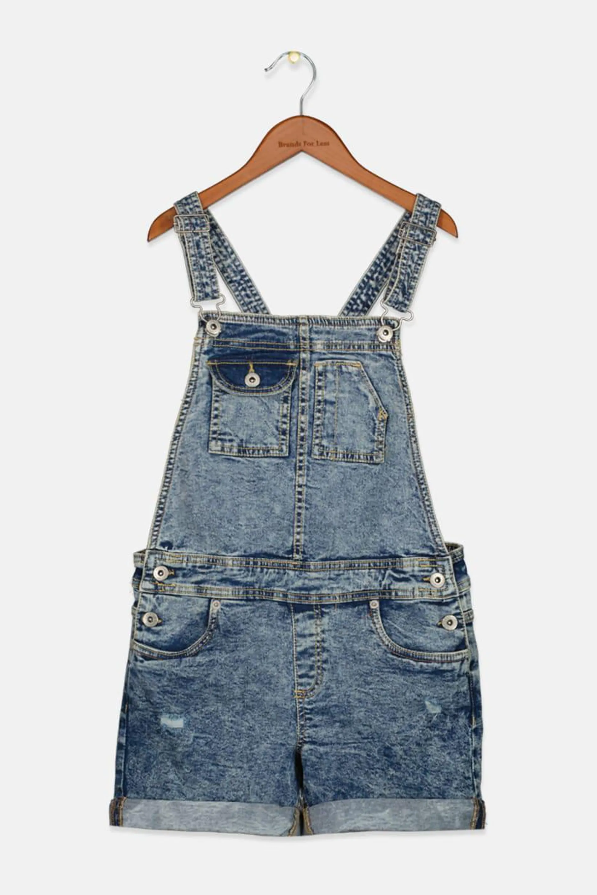 Kids Girl Sleeveless Denim Romper, Bue Wash