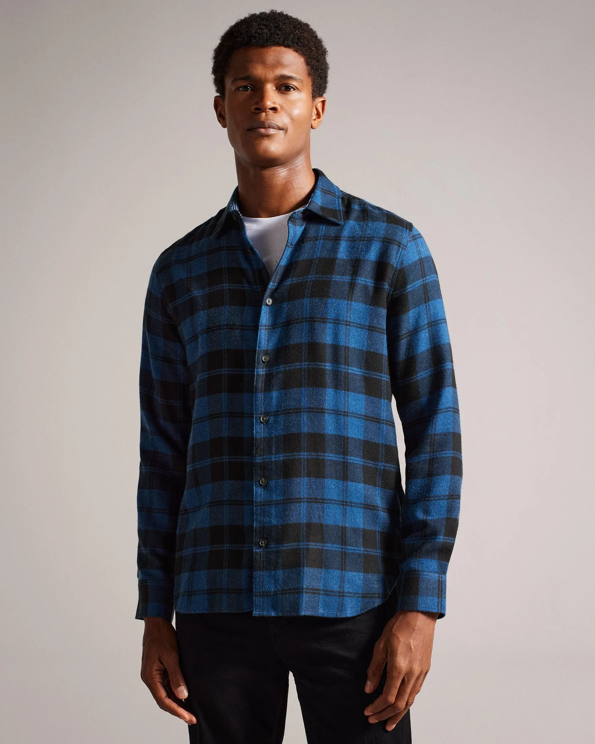 Abacus Long Sleeve Check Flannel Shirt Navy