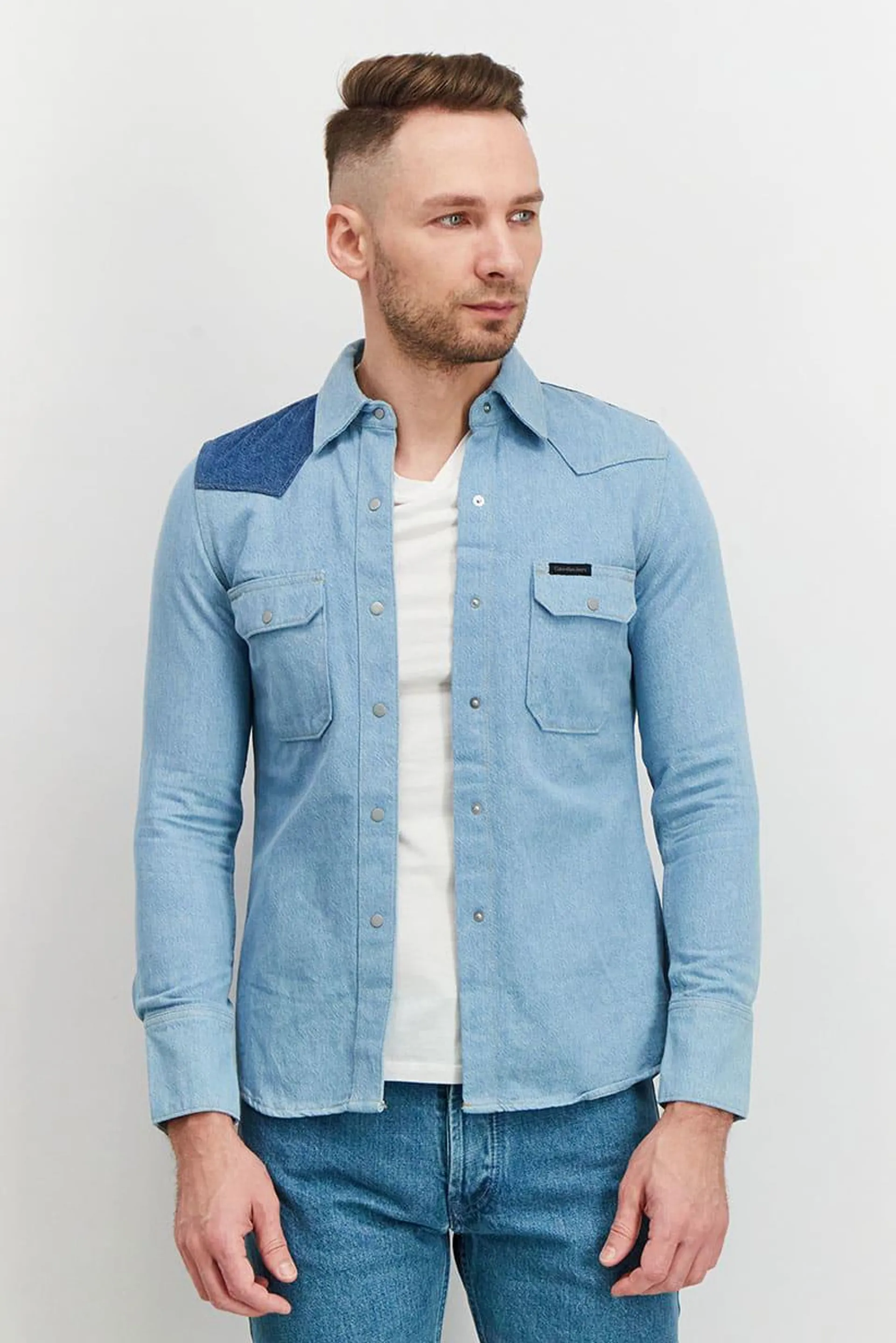 Men Regular Fit Long Sleeve Denim Casual Shirt, Blue