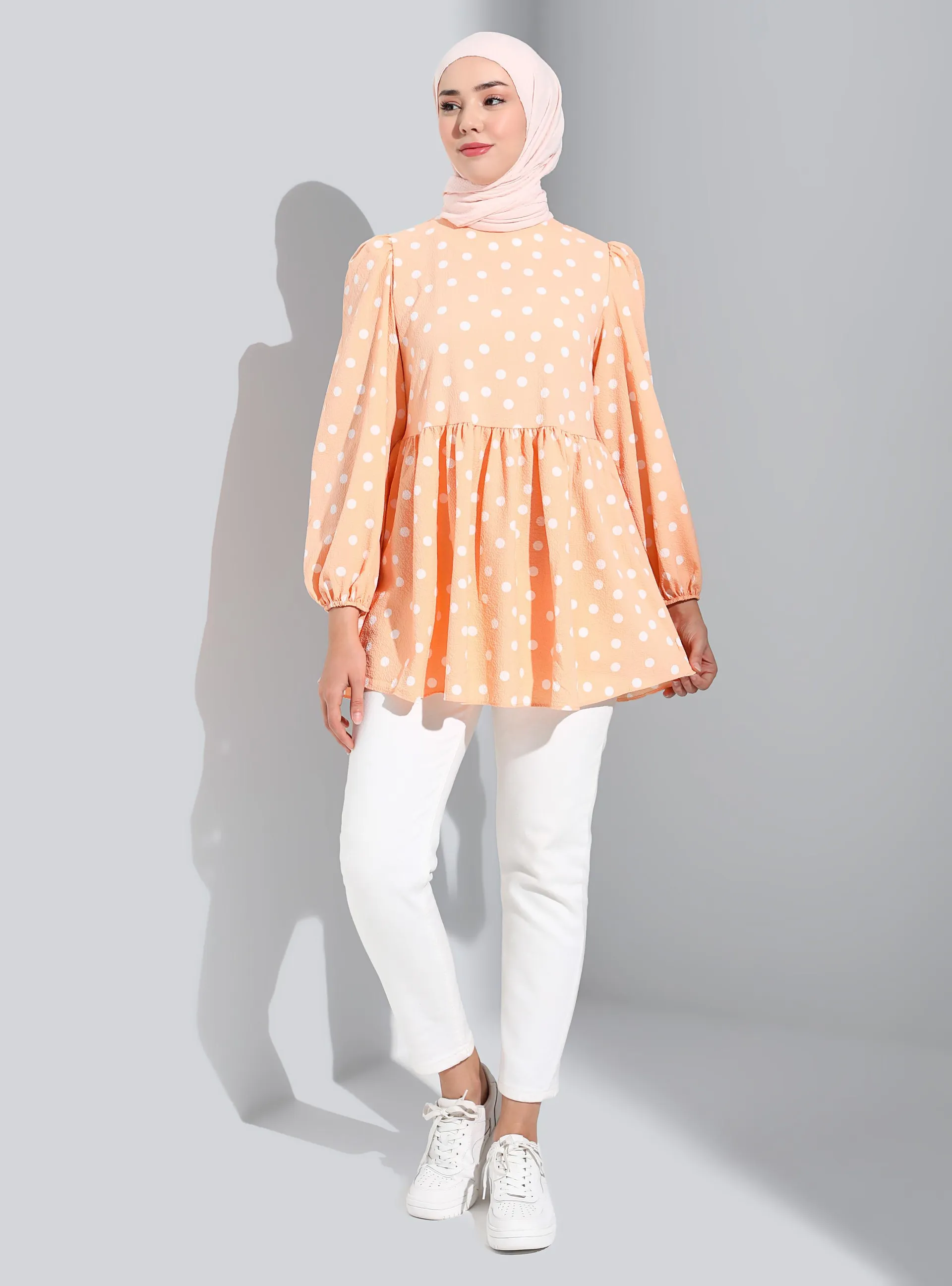 Orange - Polka Dot - Crew neck - Tunic