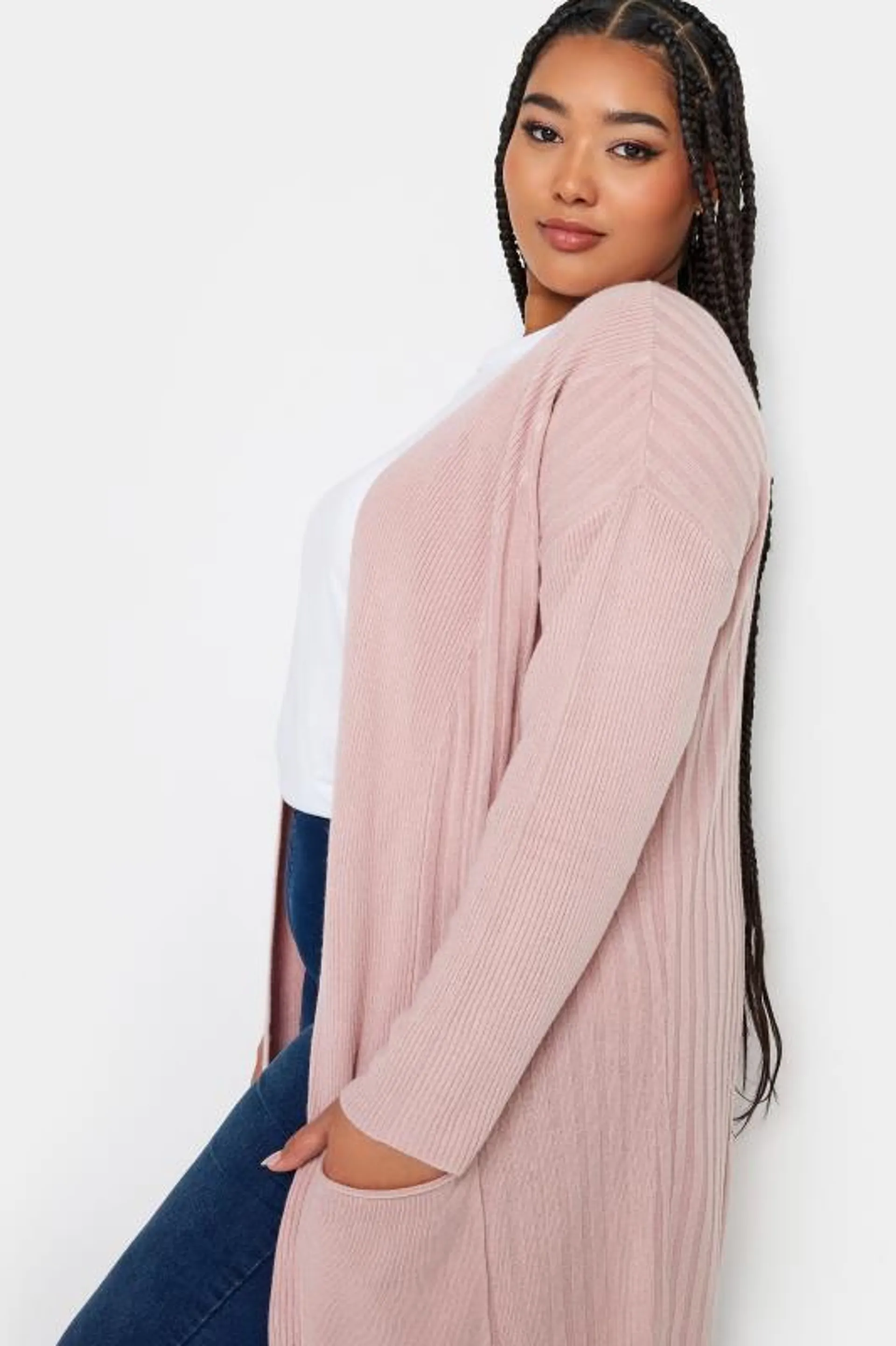 YOURS Curve Pink Soft Touch Ribbed Cardigan