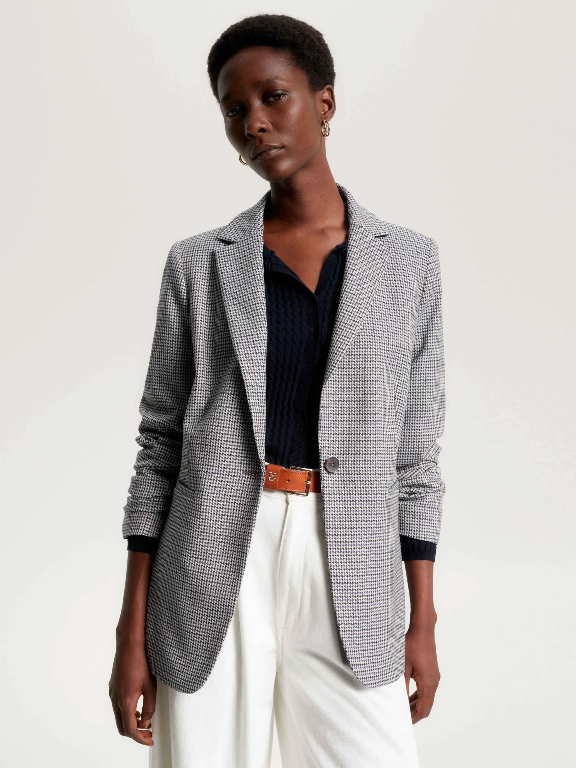 Houndstooth Single Breasted Blazer