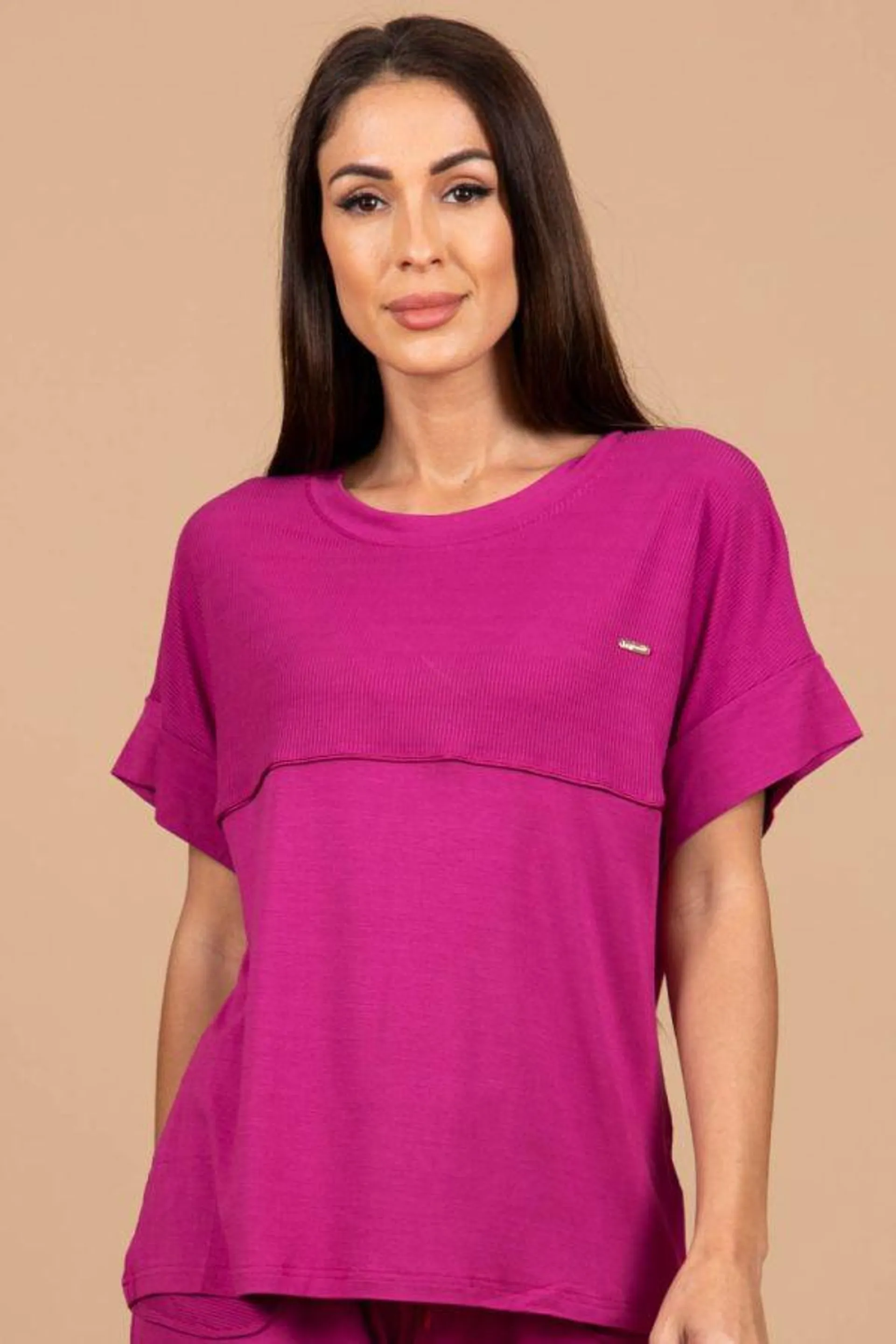 Ladies Cherise Rib Trim Lounge Top