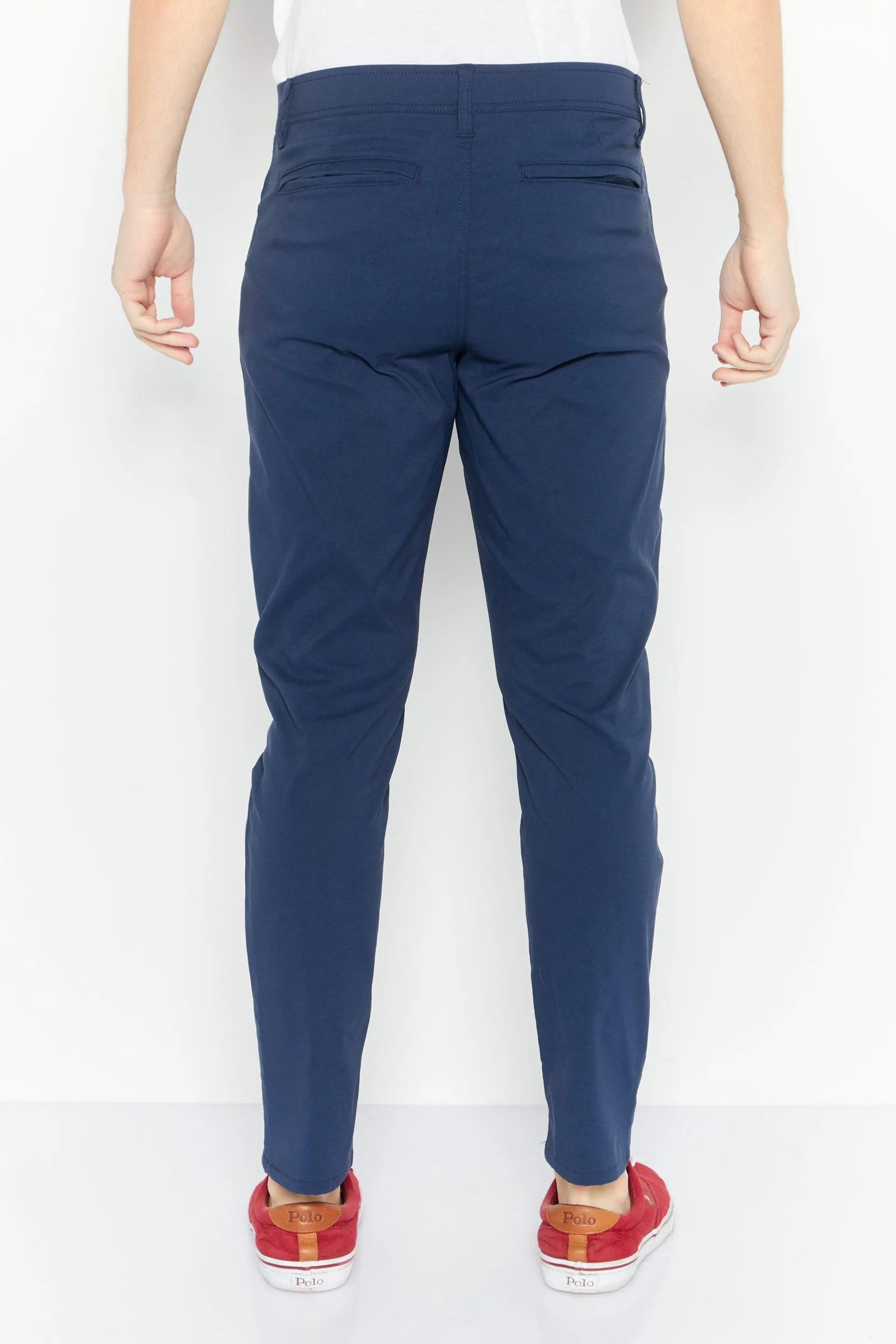 Men Regular Fit Plain Chino Pants, Navy