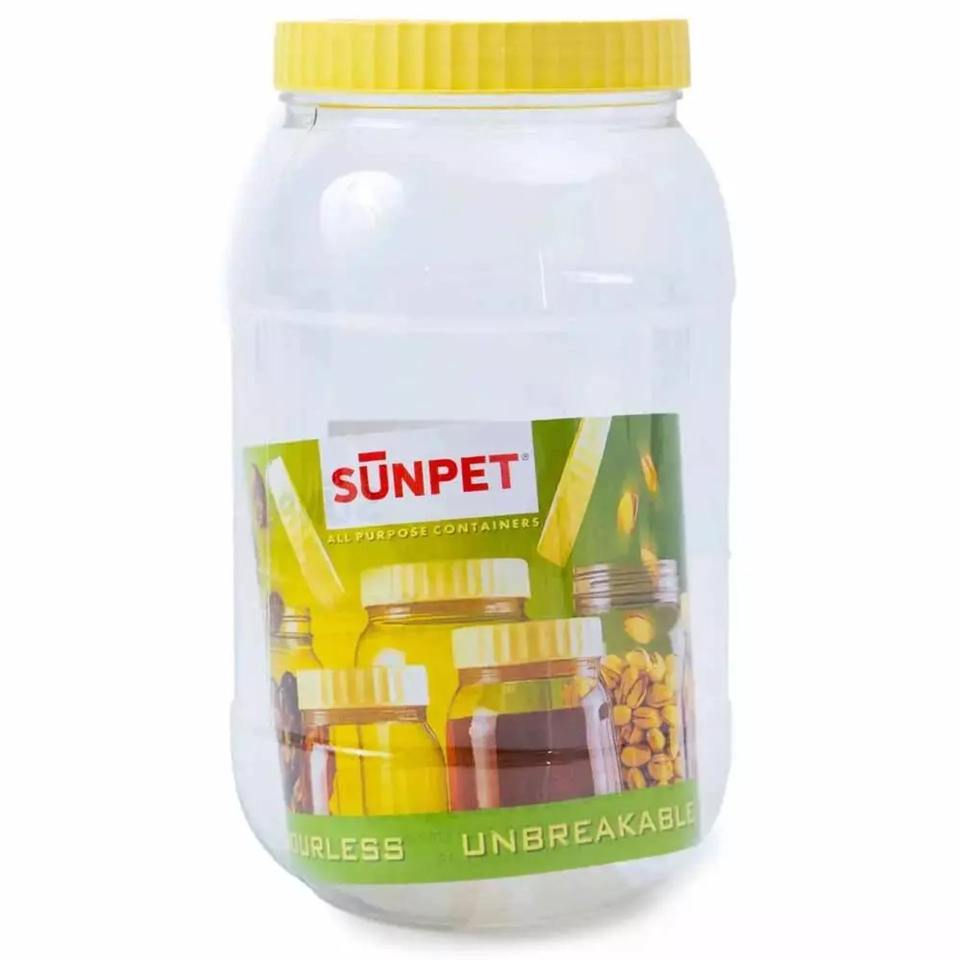 Sunpet Medium Yellow Top Plastic Food Storage 2000ml; Sunpet Round Spice Jar