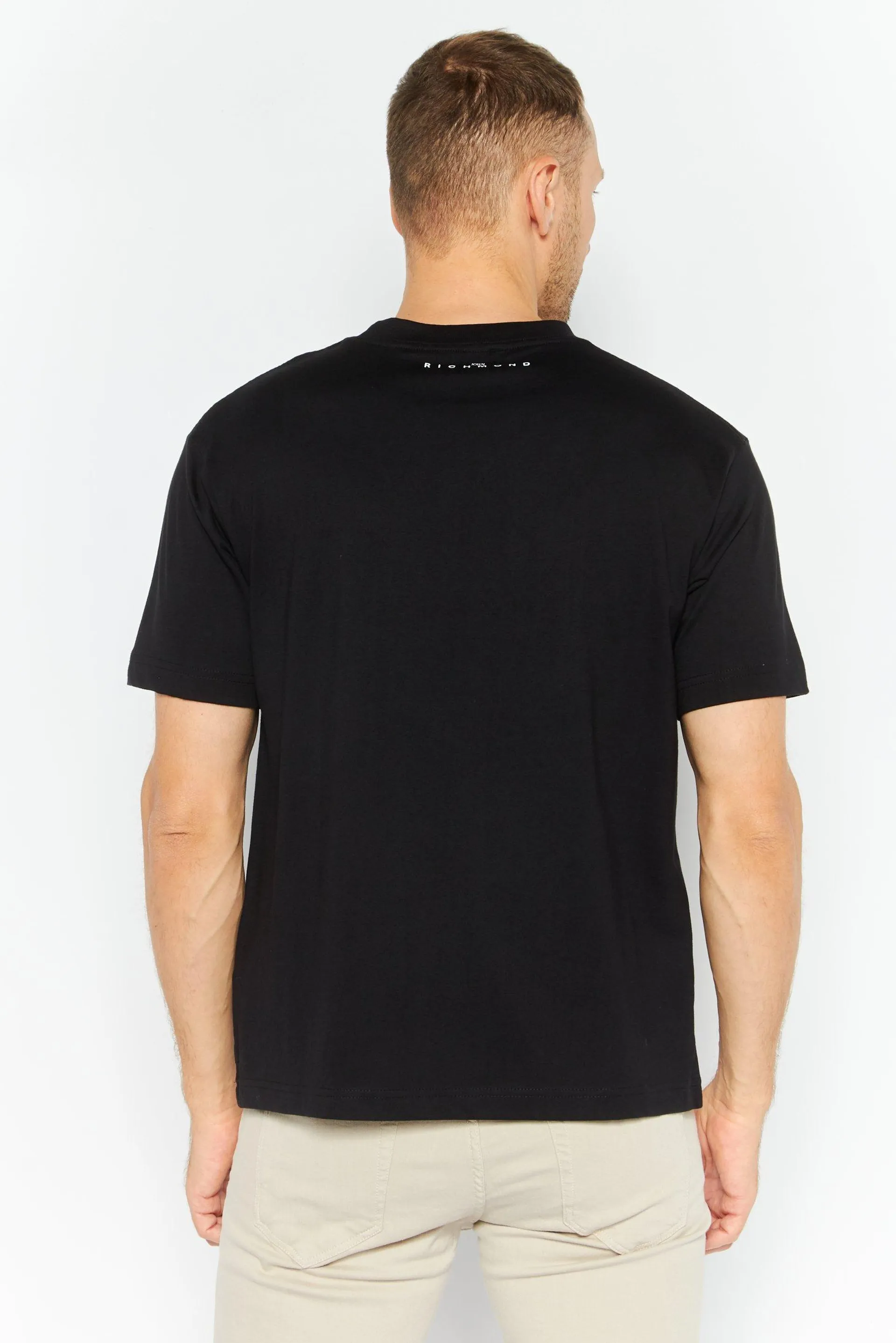 Men Crew Neck Short Sleeve Brand Logo T-Shirts, Black