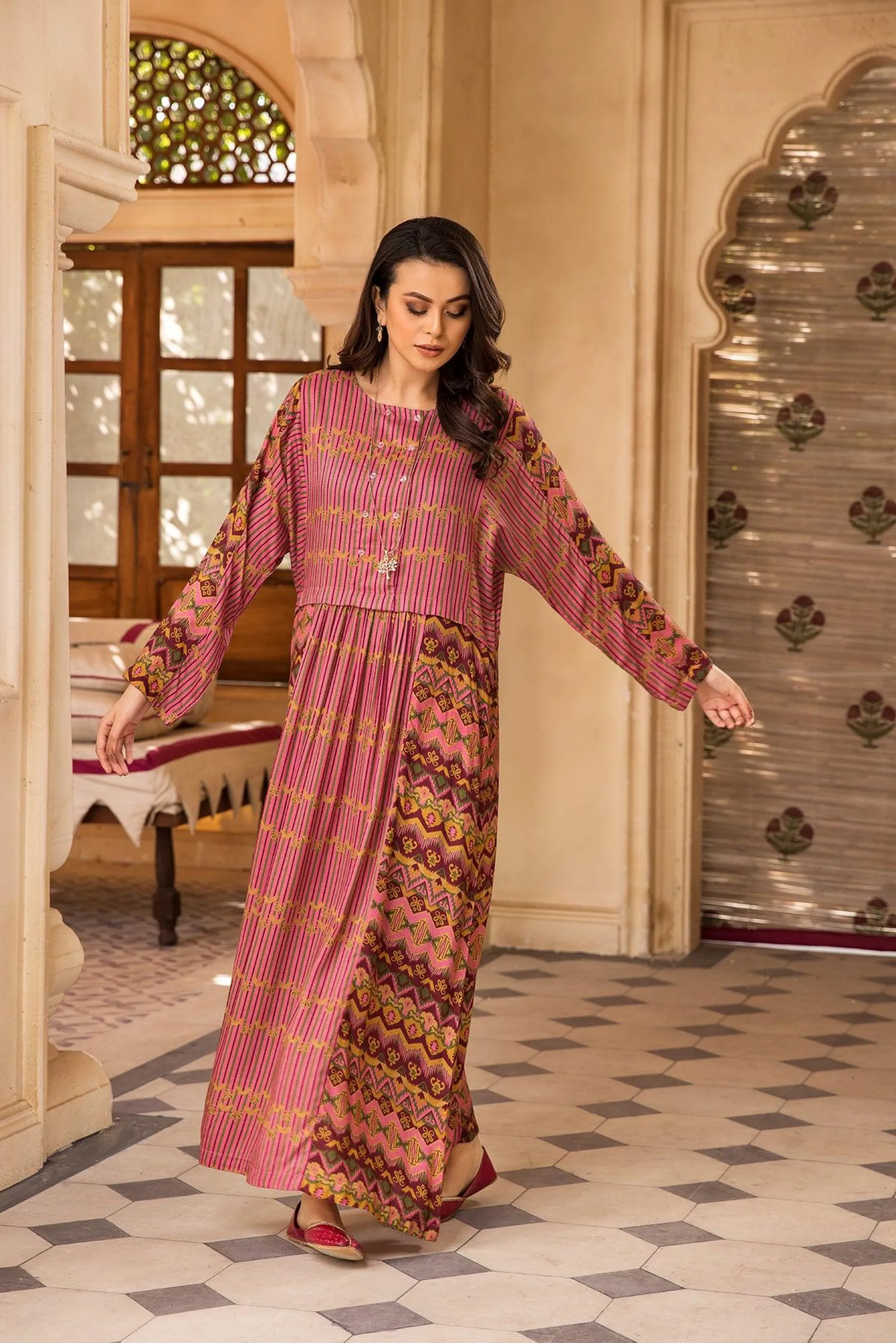 DW22-19-Printed Paneled Fustaan 1PC