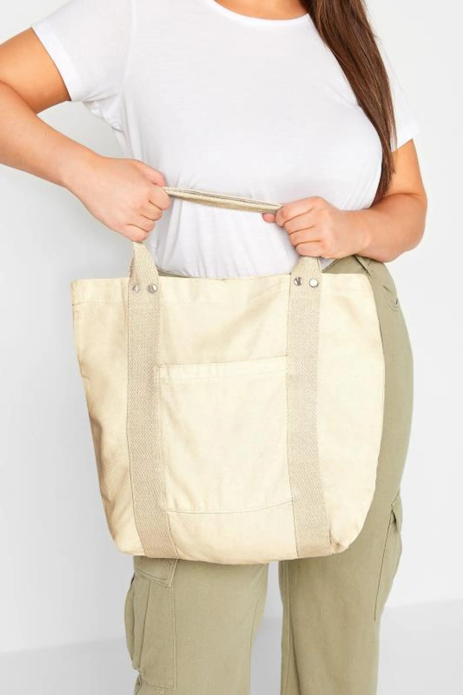 Beige Brown Canvas Tote Bag