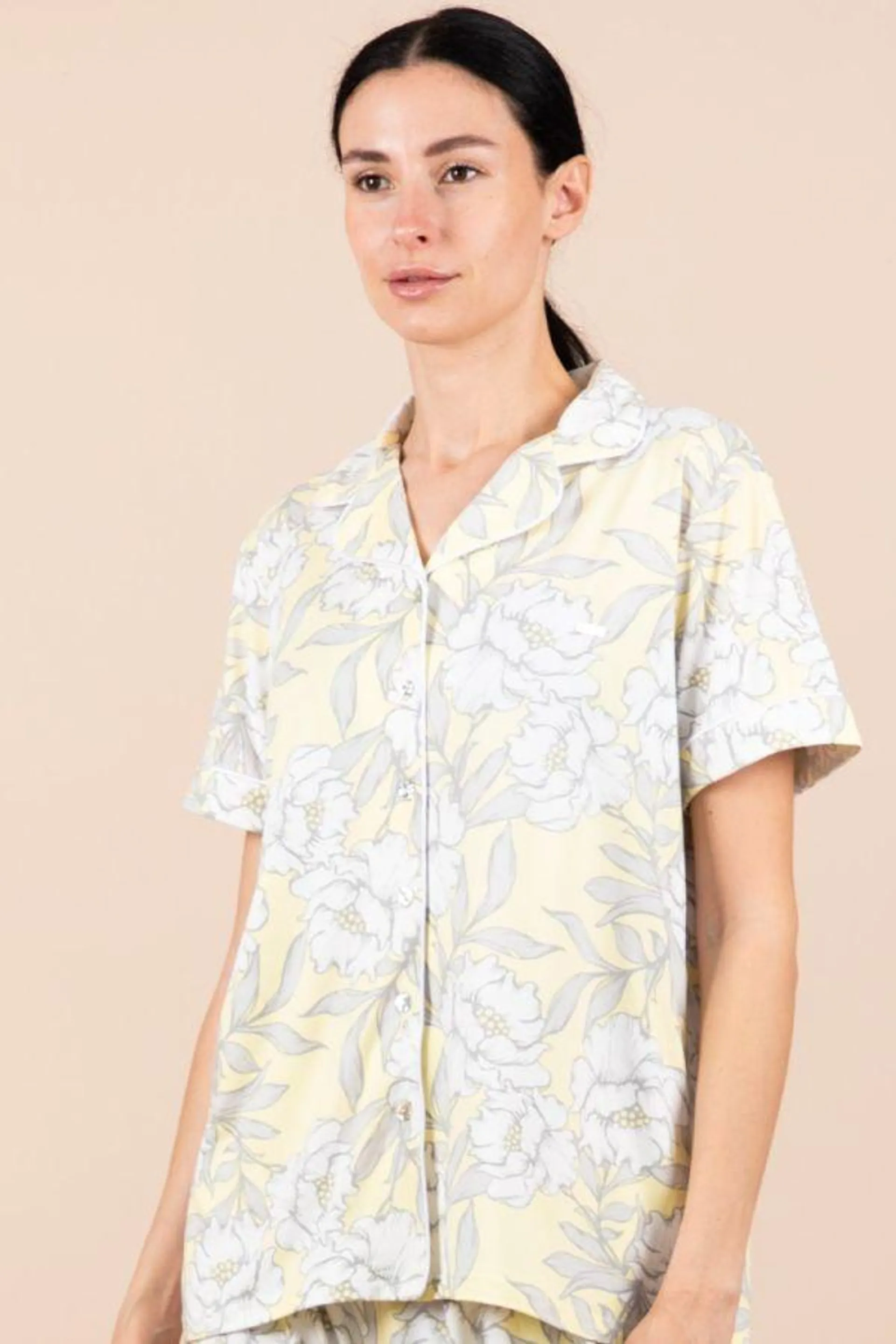 Ladies Lemon Floral Button Through Top