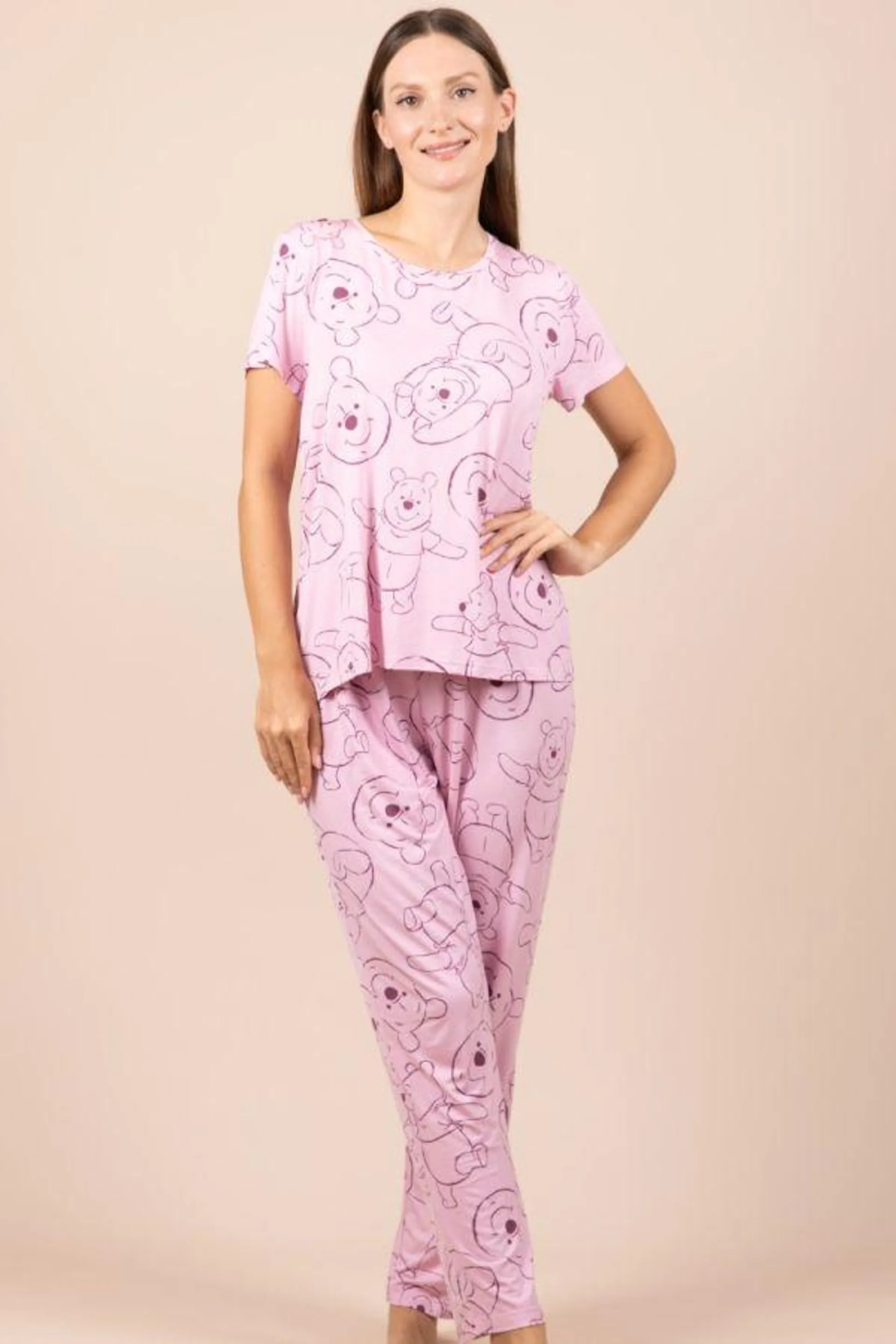 Ladies Mauve Sketchy Pooh PJ