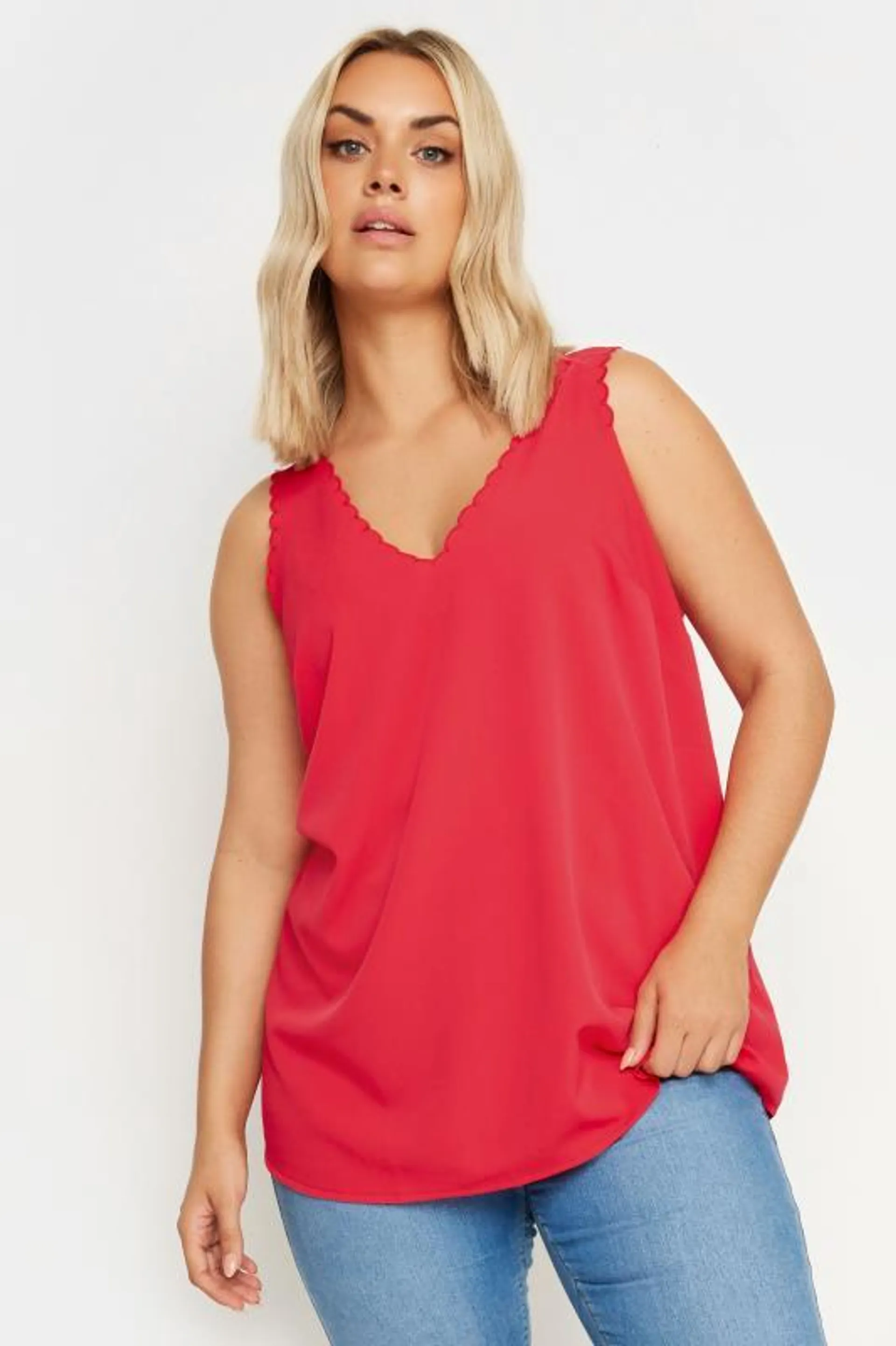 YOURS Curve Red Scallop Trim Cami Top