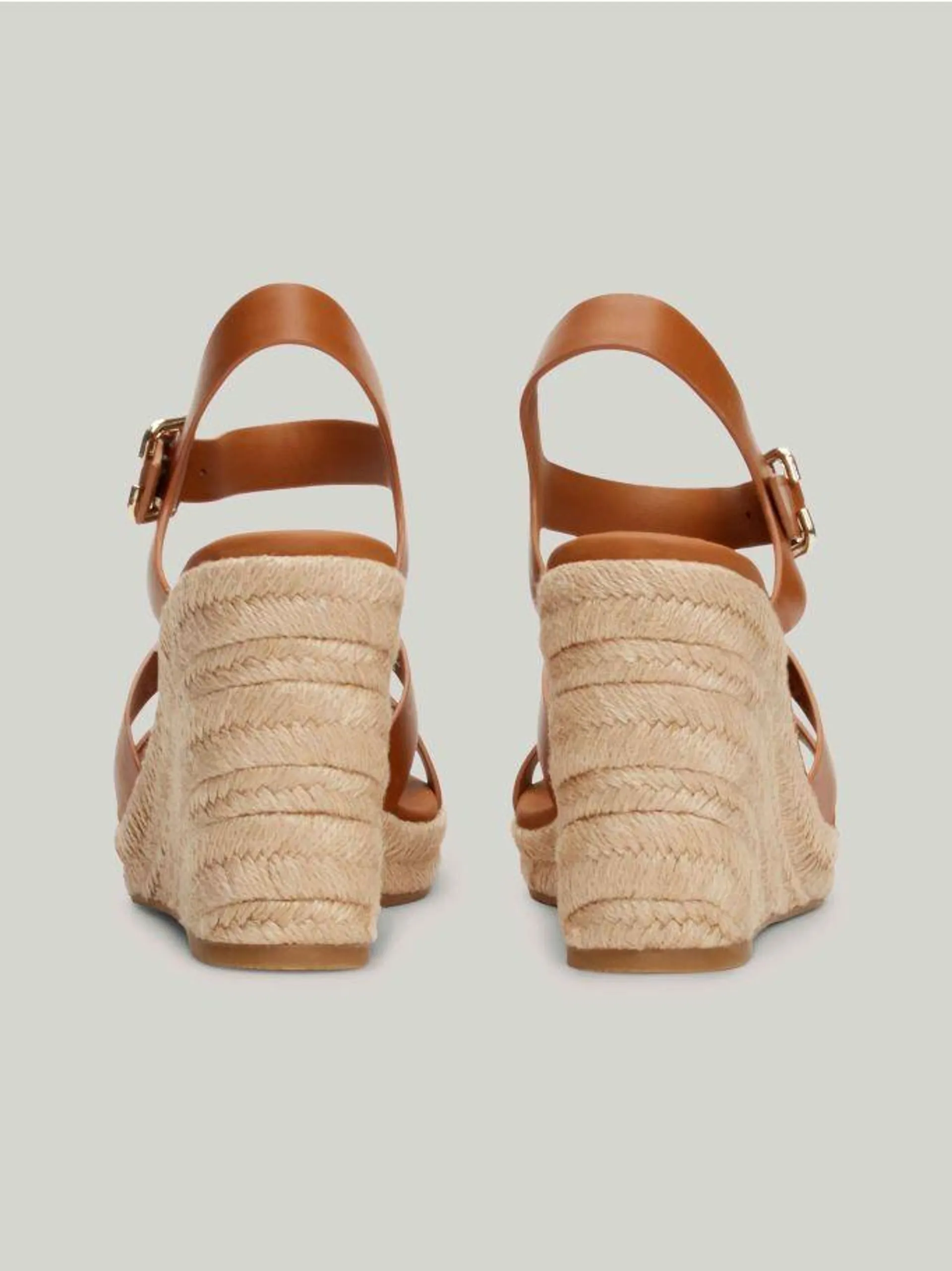 Leather High Wedge Cage Espadrille Sandals