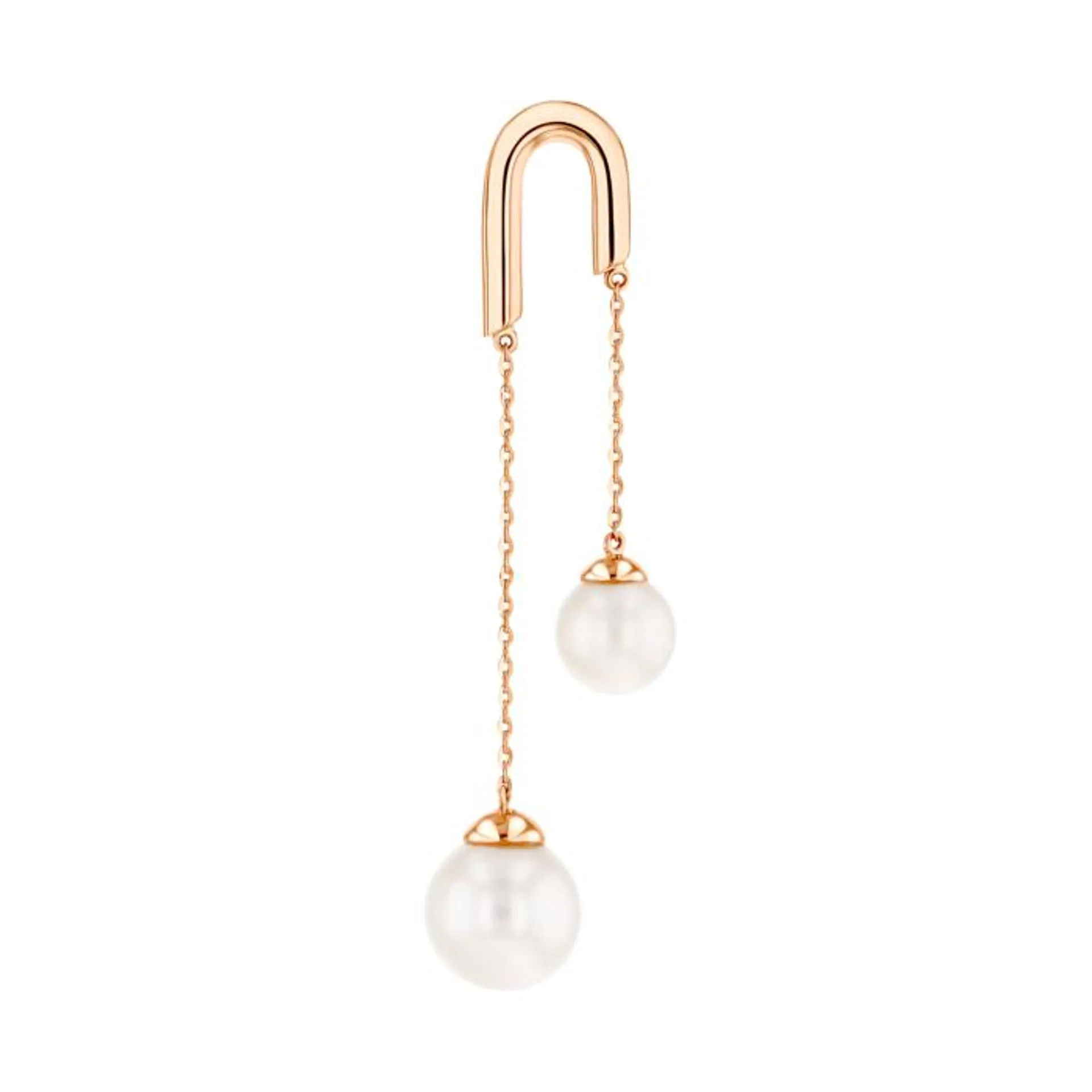 Kiku Glow Earrings in 18K Rose Gold With Two Freshwater Pearls on a Chain