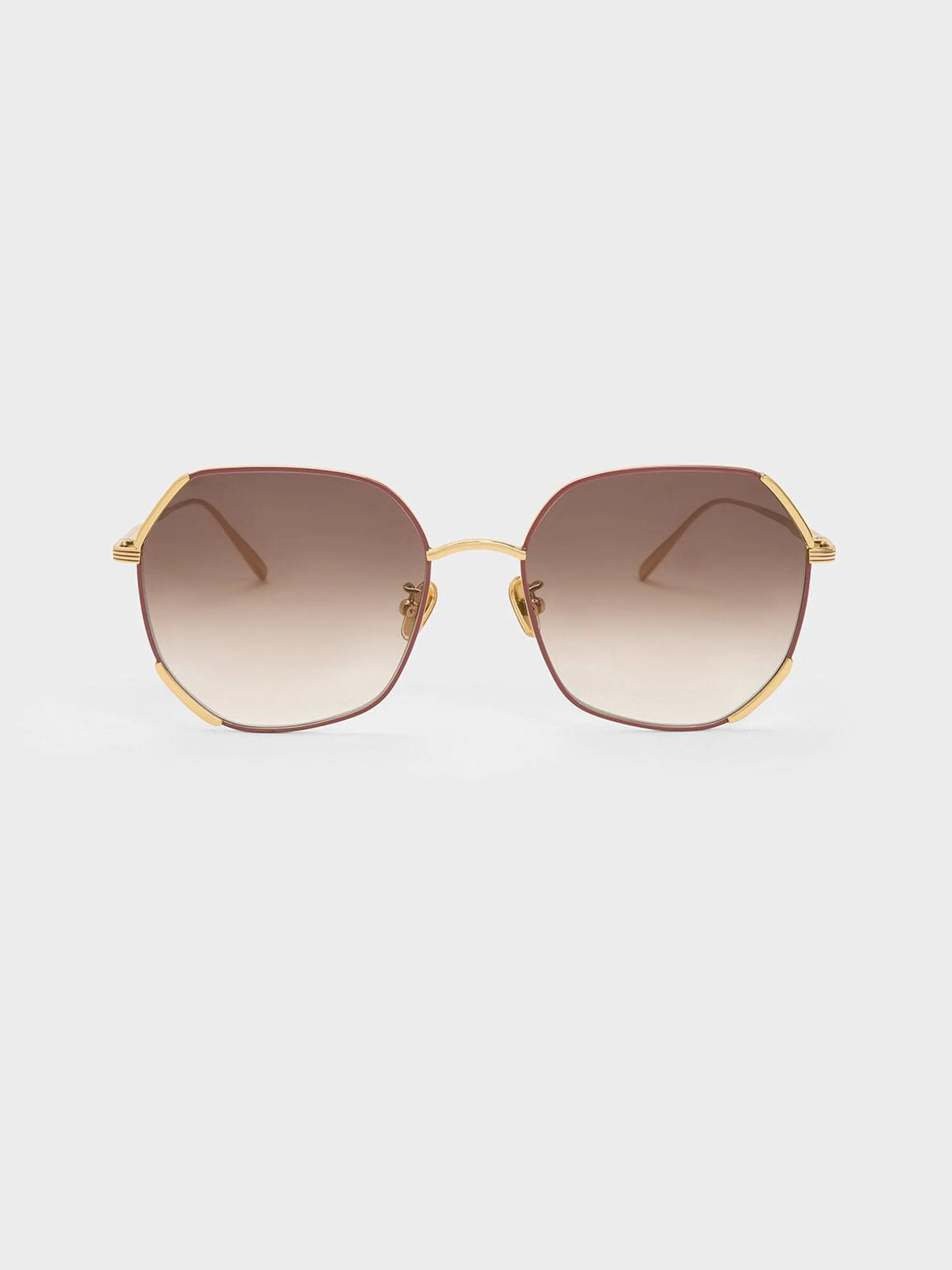 Geometric Wire-Frame Butterfly Sunglasses - Brick