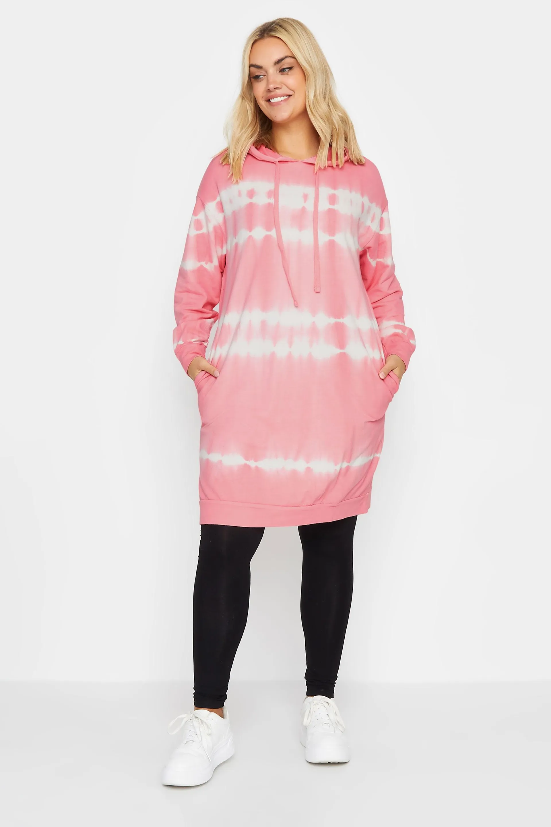 YOURS Curve Pink Tie Dye Longline Hoodie